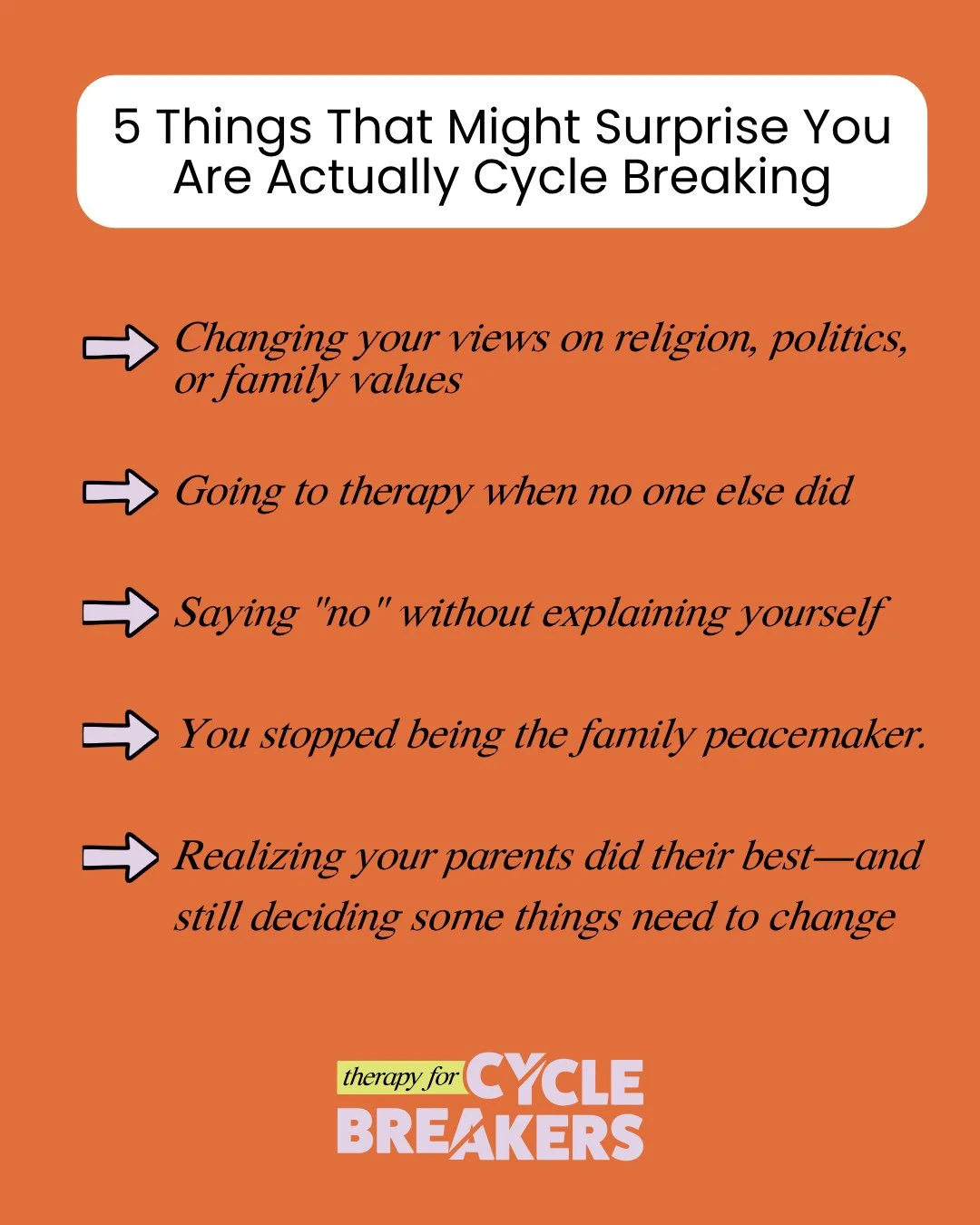 It isn't always cutting off family, having a huge breakthrough in therapy, or completely changing your life overnight.⁠
⁠
Sometimes it looks like:⁠
⁠
&bull; Changing your views on religion, politics, or family values after asking hard questions.⁠
⁠
&