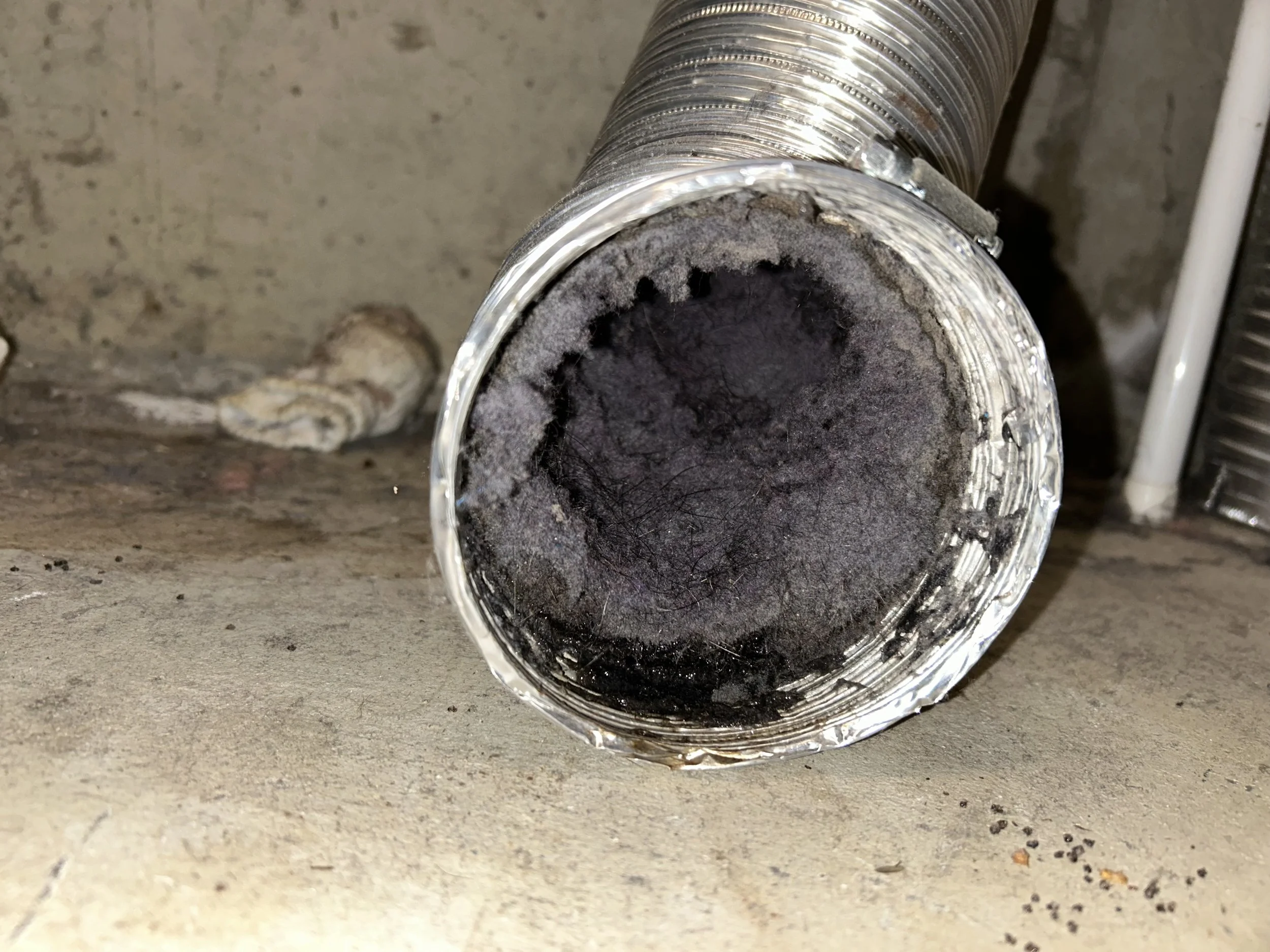Dryer duct before cleaning.