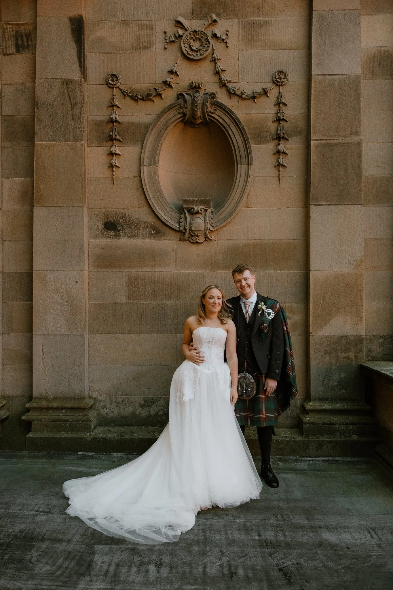 American wedding couple outside of Gosford House 