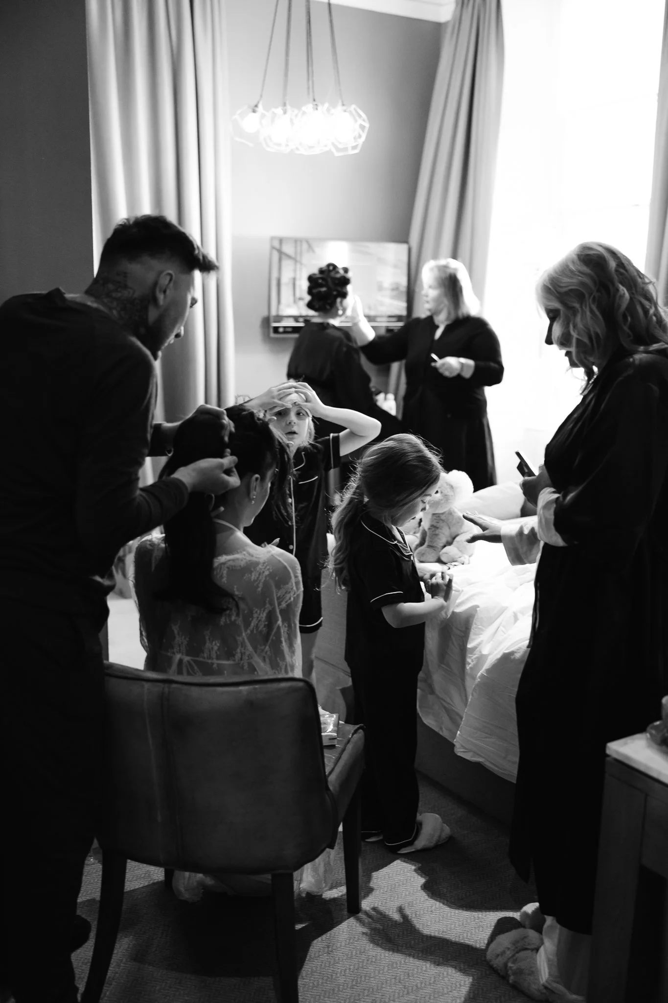 Candid moment of the bride getting ready