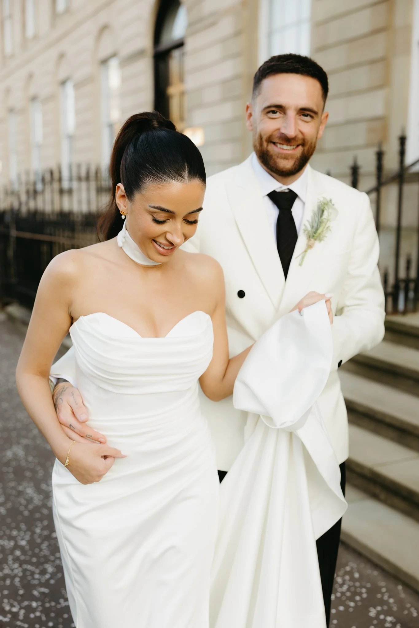 Natural photo of the couple walking together