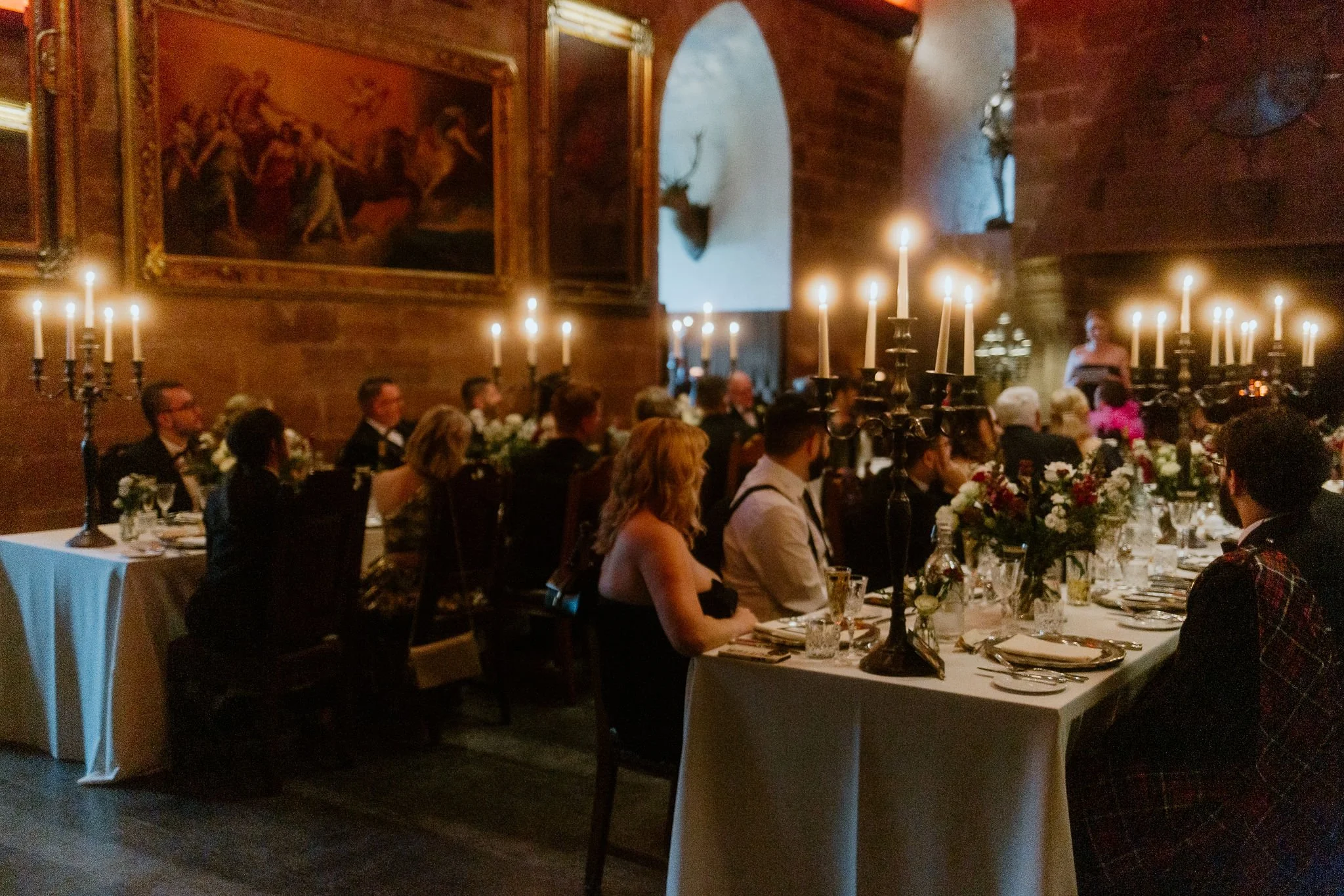 Cinematic atmosphere during the speeches at Borthwick castle