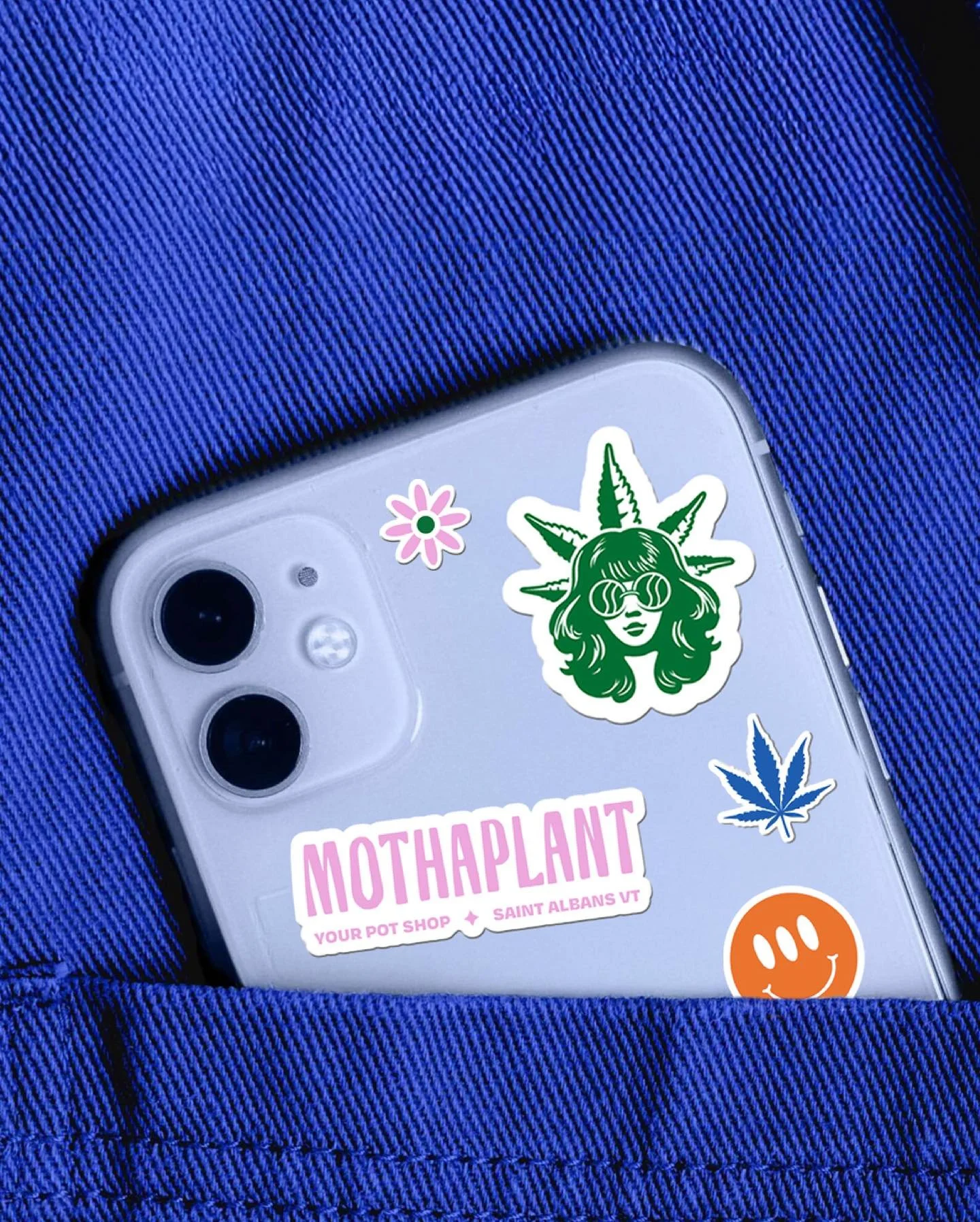 Brand design for Mothaplant, part 2 🌿💚  Custom illustration, packaging and business card design for this Saint Albans cannabis dispensary. Still rooted in that playful 70s vibe, just louder. More color. More weird. More fun. 🛼🕺🌼✌️🌿 
Building a 