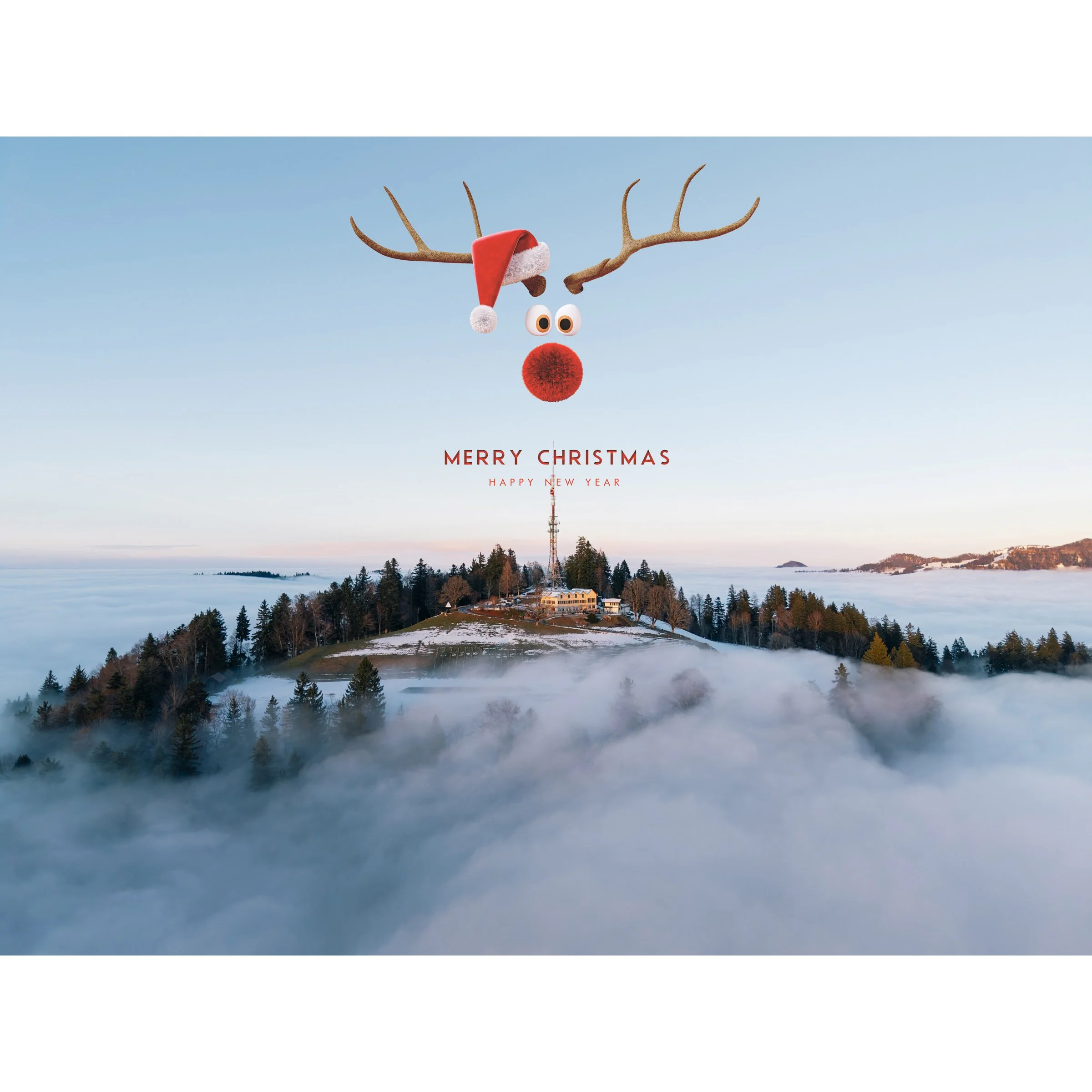 Bachtel Kulm Zürcher Oberland im Nebel - Weihnachtskarte XMAS Bachtel Kulm