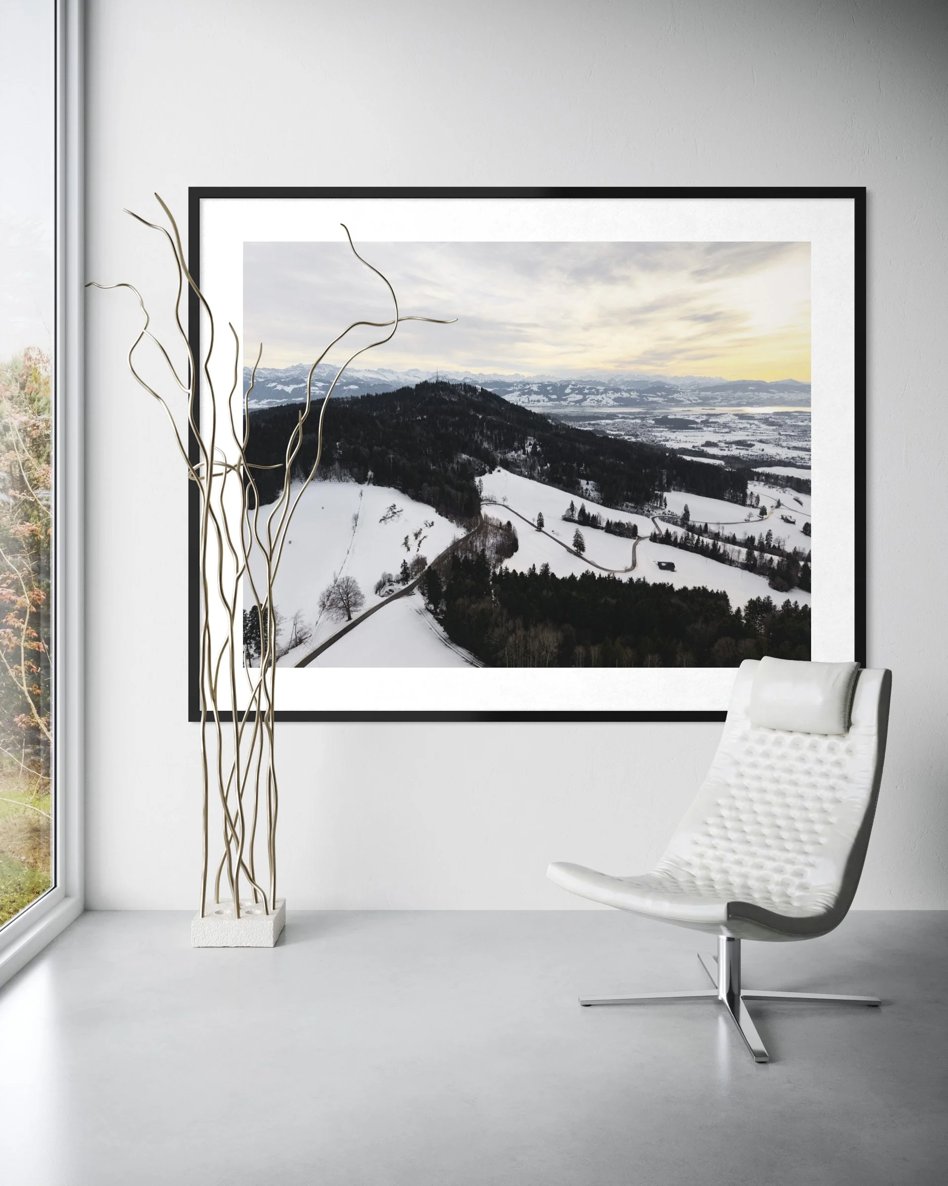 Drohnen Foto Bachtel Zürcher Oberland im Winter mit Blick Richtung Zürichsee