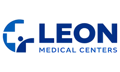 LEON Medical Centers logo with a blue cross and text.