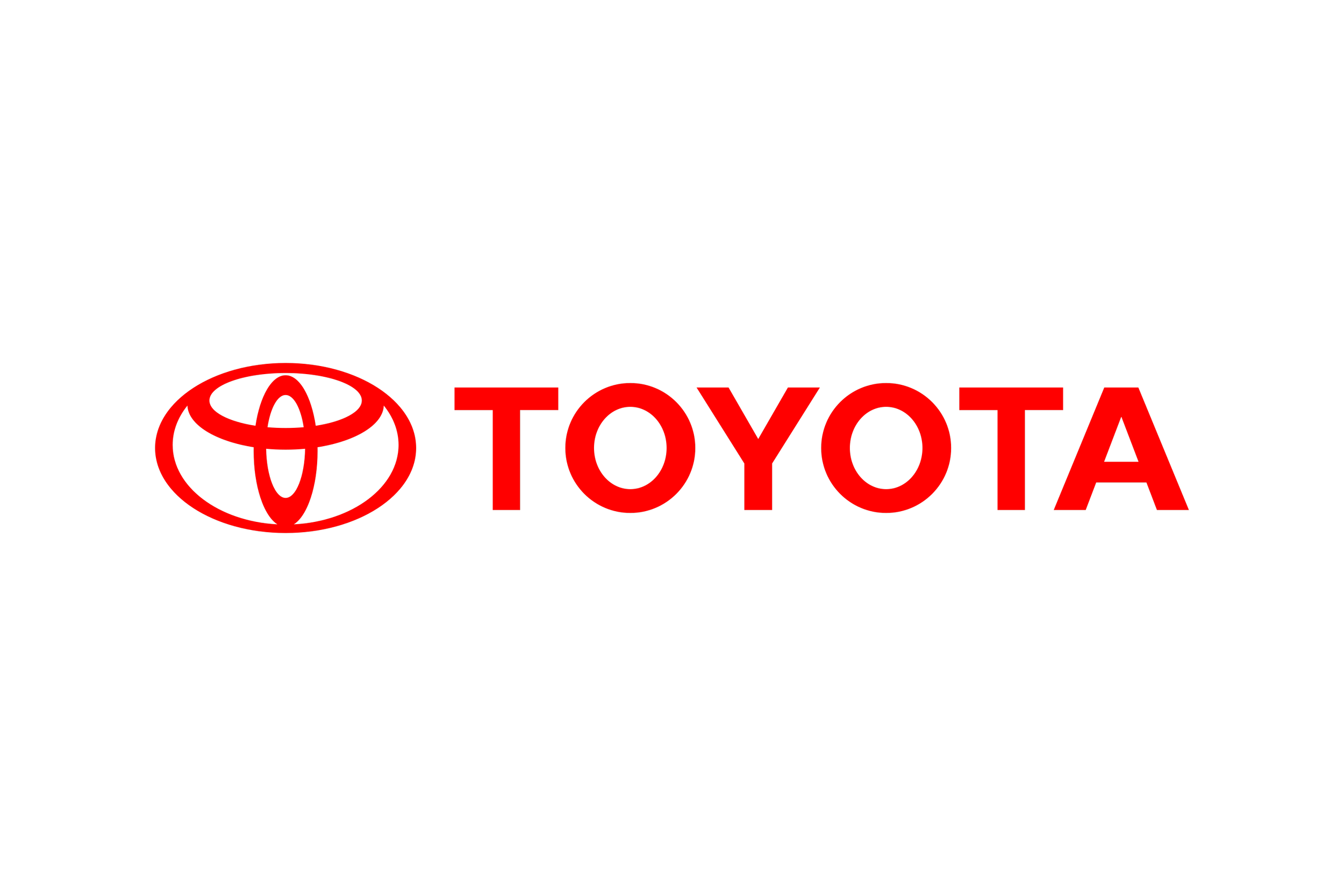 Toyota logo featuring a red stylized globe with overlapping rings to the left of the red text 'TOYOTA' on a black background.