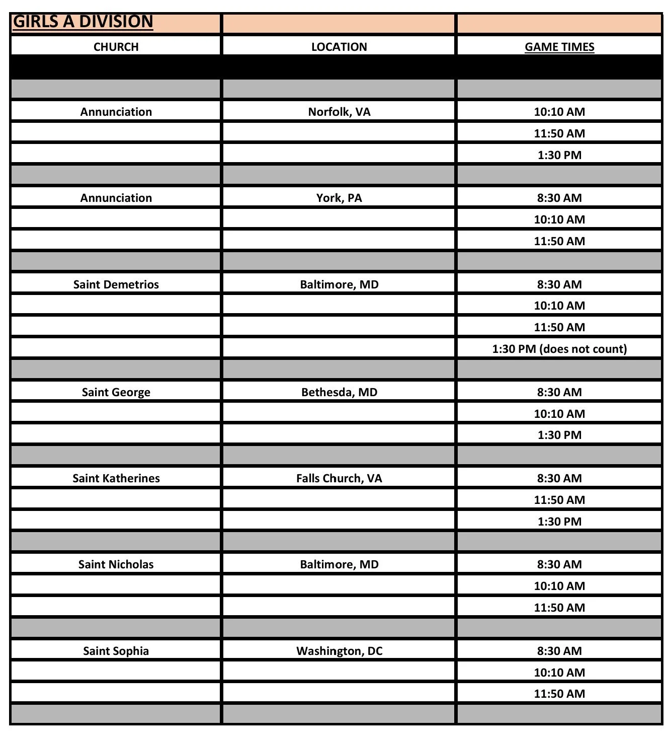 Click to download the Girls A schedule as a PDF document.