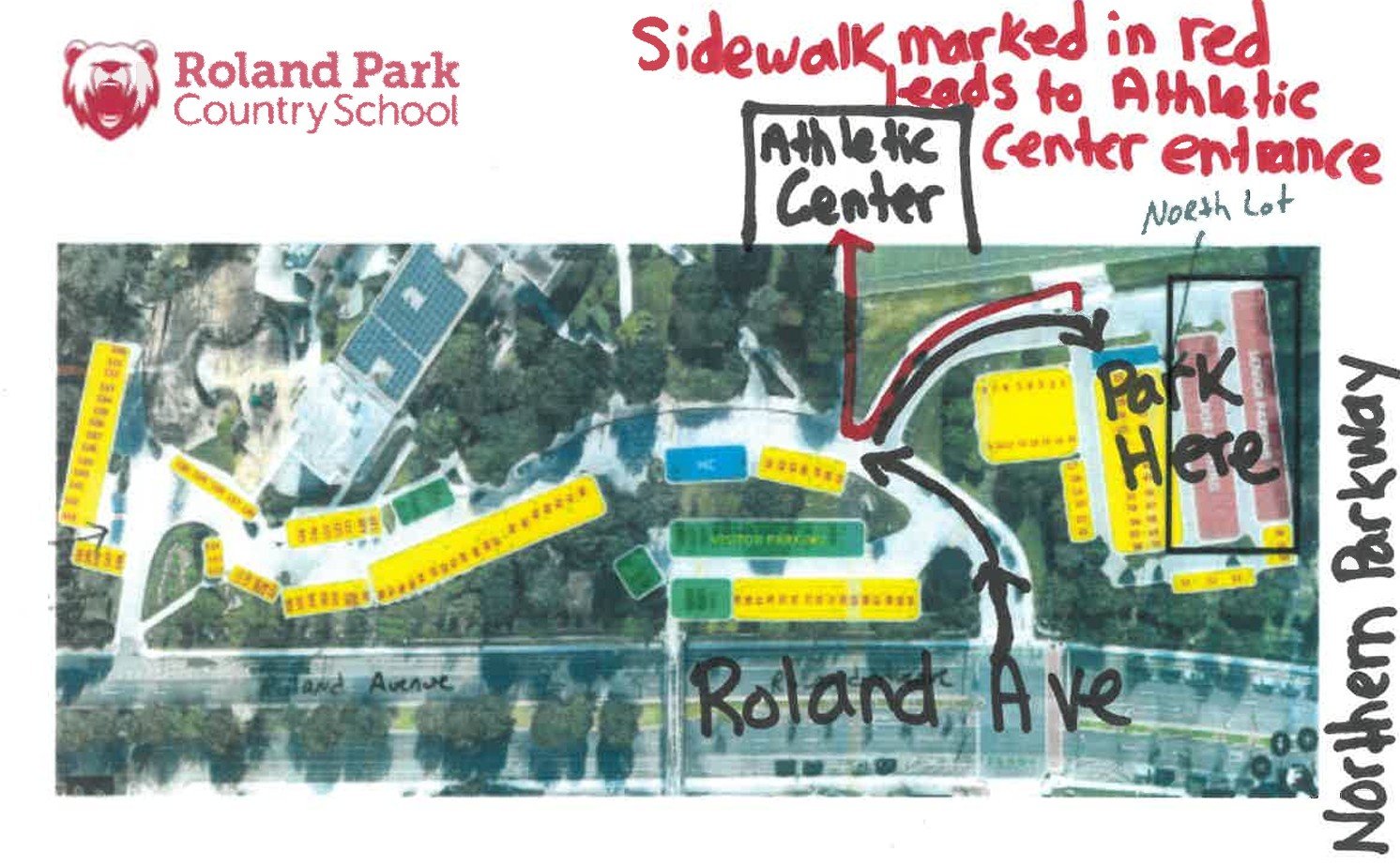 Clcik to download the map for Athletic Event parking at Roland Park Country School.