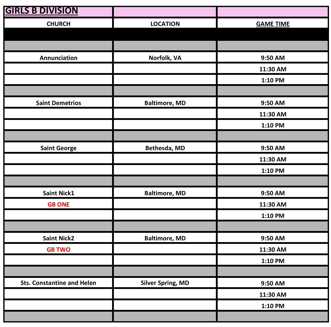 Click to download the Girls B schedule as a PDF document.