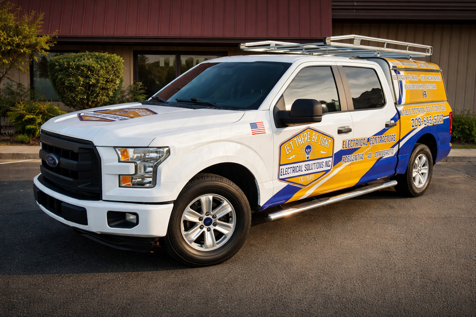 Electrician Service Truck for Let There Be Light Electrical Solutions Inc in Merced County. Service as electrical contractors in residential, ag, and commercial custom electrical solutions.