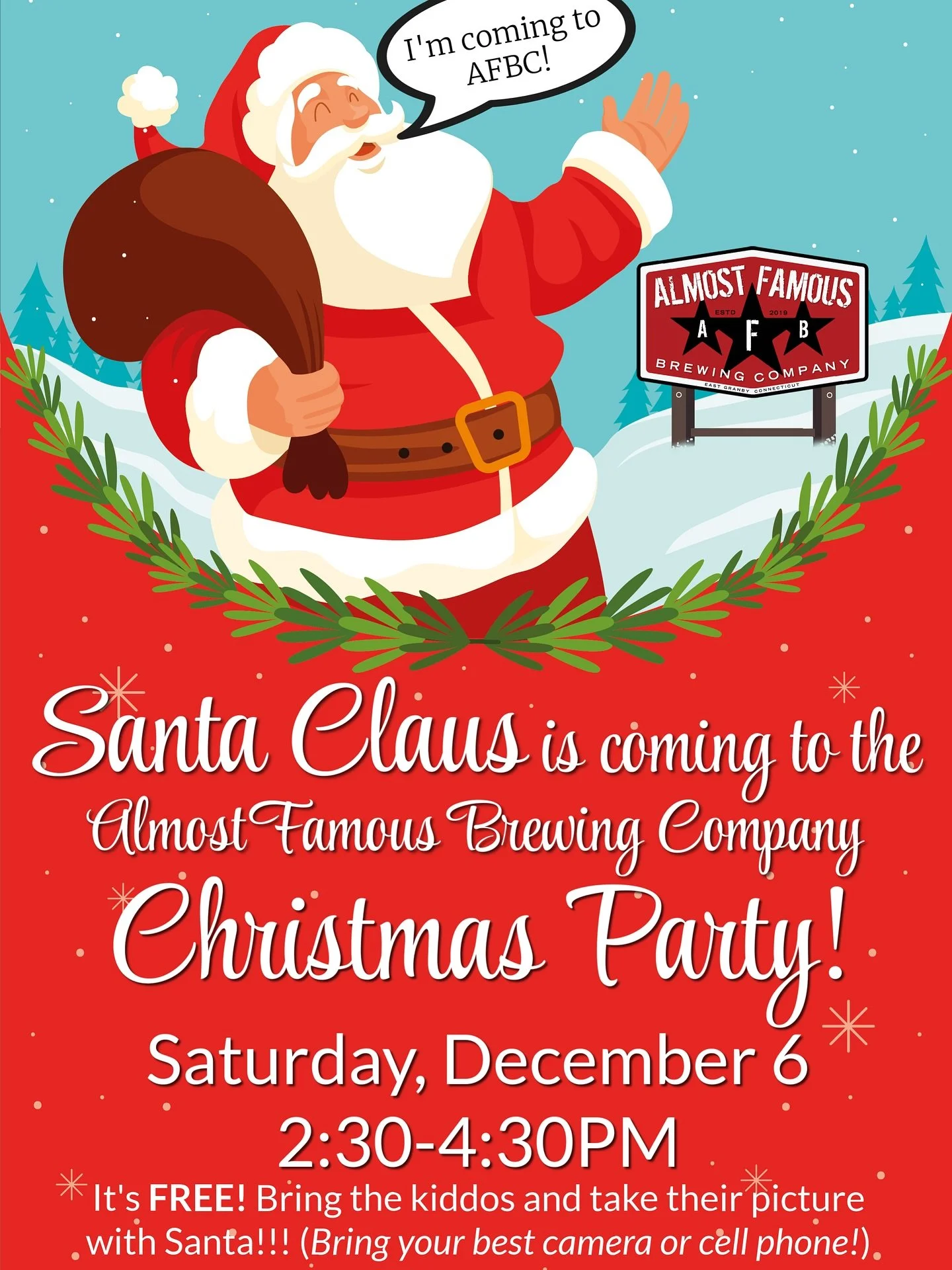 🎅𝐒𝐀𝐕𝐄 𝐓𝐇𝐄 𝐃𝐀𝐓𝐄! 𝐒𝐚𝐭𝐮𝐫𝐝𝐚𝐲, 𝐃𝐞𝐜𝐞𝐦𝐛𝐞𝐫 𝟔𝐭𝐡 Santa Claus comes to 17 Kripes Road! It&rsquo;s FREE! Bring your best camera or cell phone and take pictures with Santa 2:30-4:30PM! 2PM Jeff Przech brings music to our beers and 7