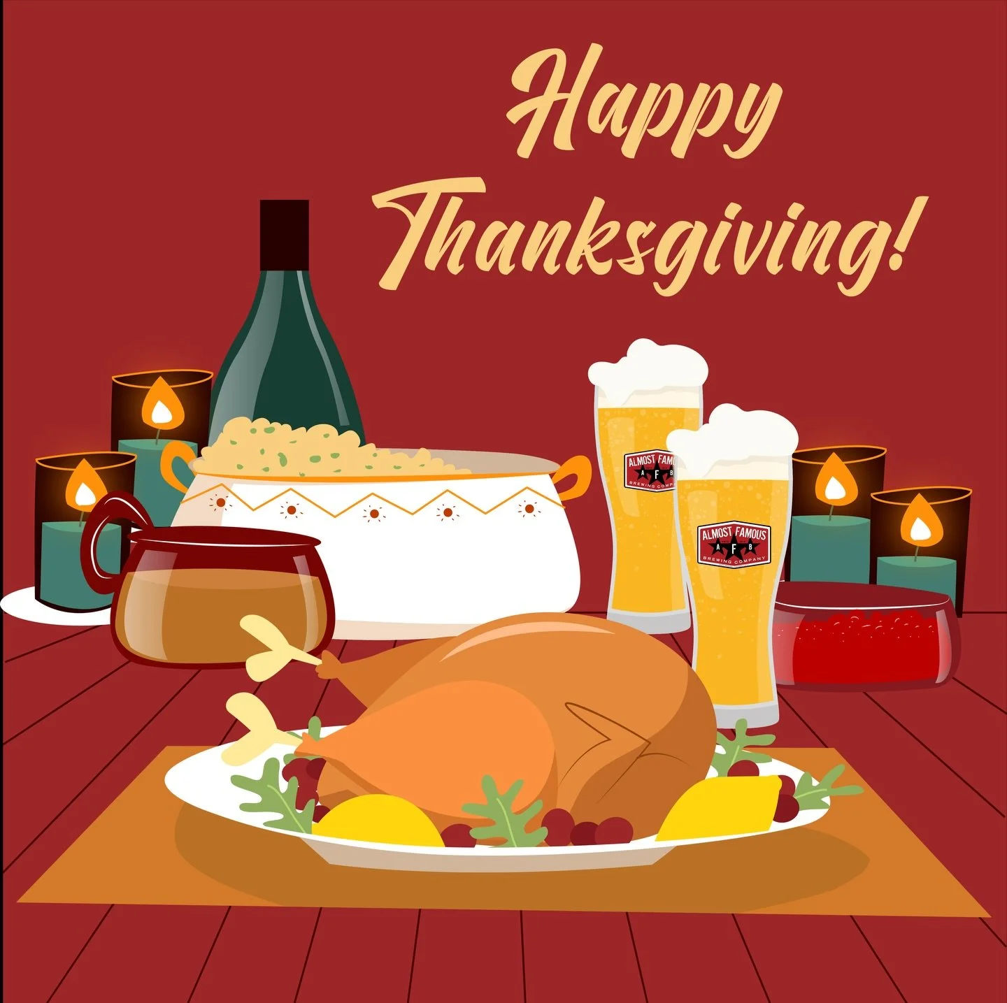 Wishing you all a lovely Thanksgiving day! Whether you&rsquo;re celebrating with family, friends, or a quiet night in, we hope your day is filled with joy and great brews. Cheers! 🍻

#thanksgiving #ctbrewery #almostfamousbrewing #eastgranbyct