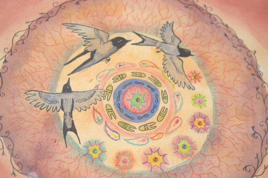 Wheel of Fortune I, 2024, mixed media on paper, 10.25 x 7 in.