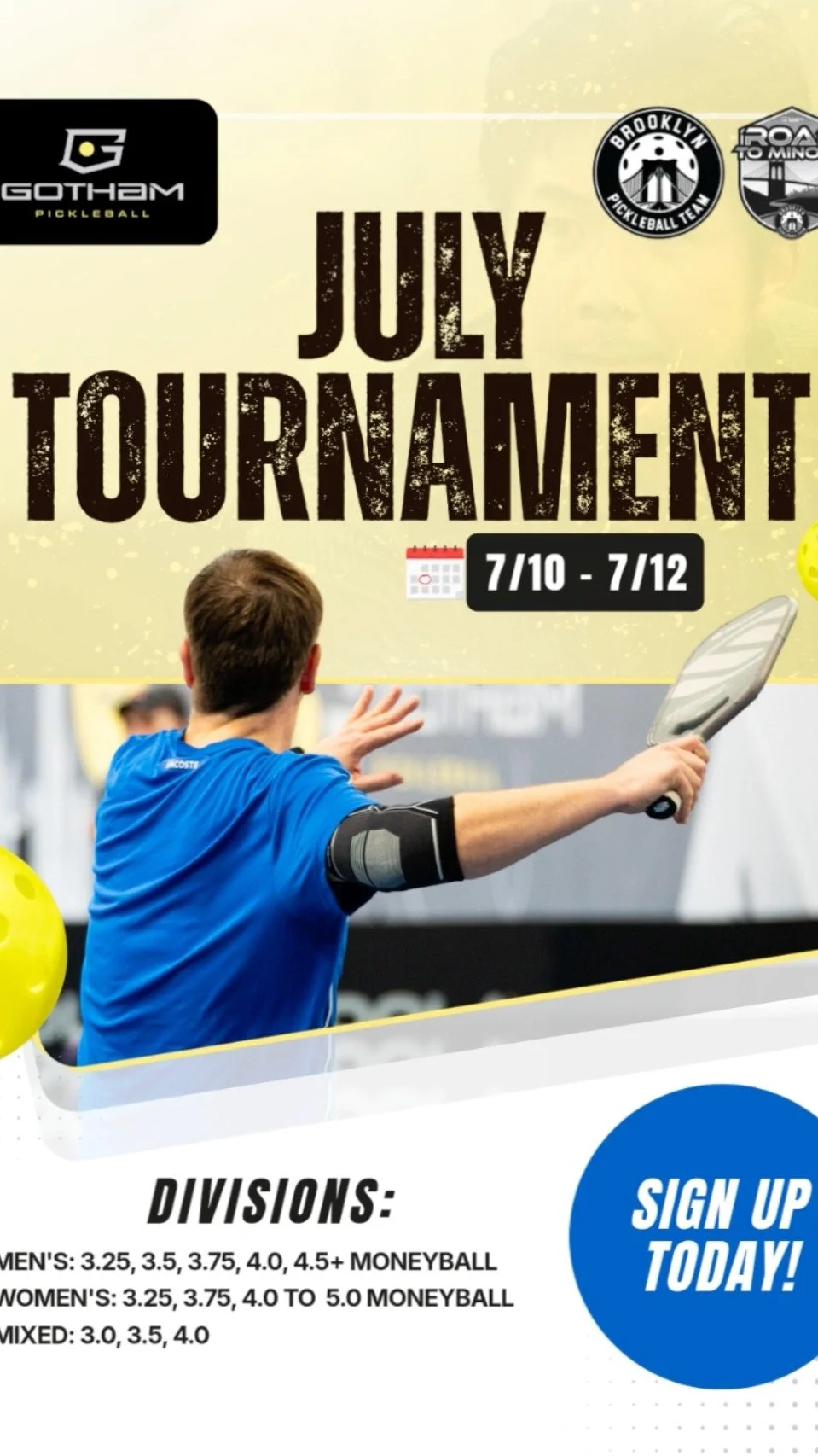 Gotham's Road to Minors Fixed Partner Tournament with @brooklynpickleball_minorleague is back this July! Earn RTM points, win awesome prizes, and compete against some of the best players in the city. 

Sign up today at gotham.podplay.app/