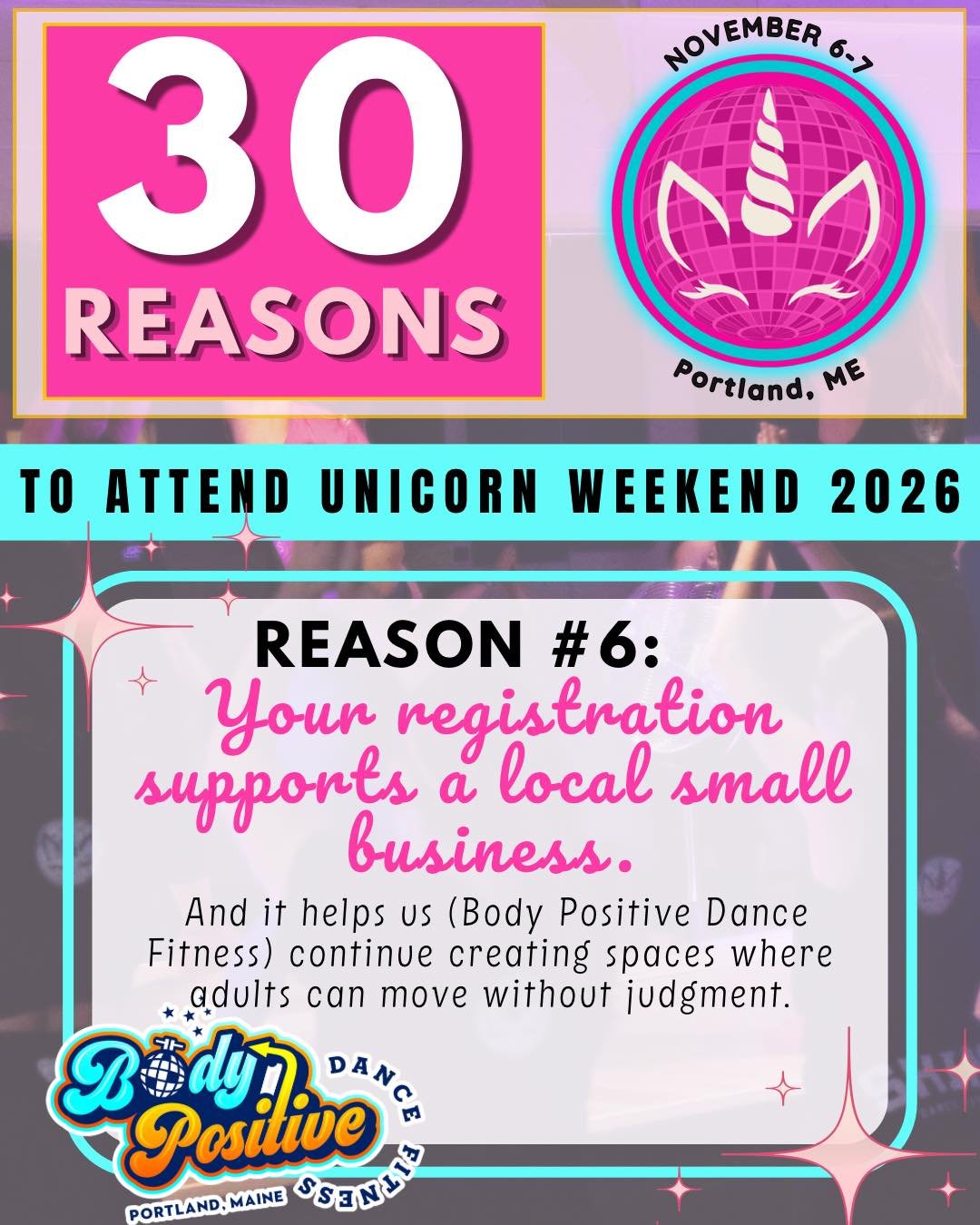 I mean truly, you would be supporting a woman-owned business and the people who pour themselves into building this community! 💖

🎟️🔗 : https://www.bodypositivedancefitness.com/unicorn-weekend-2026