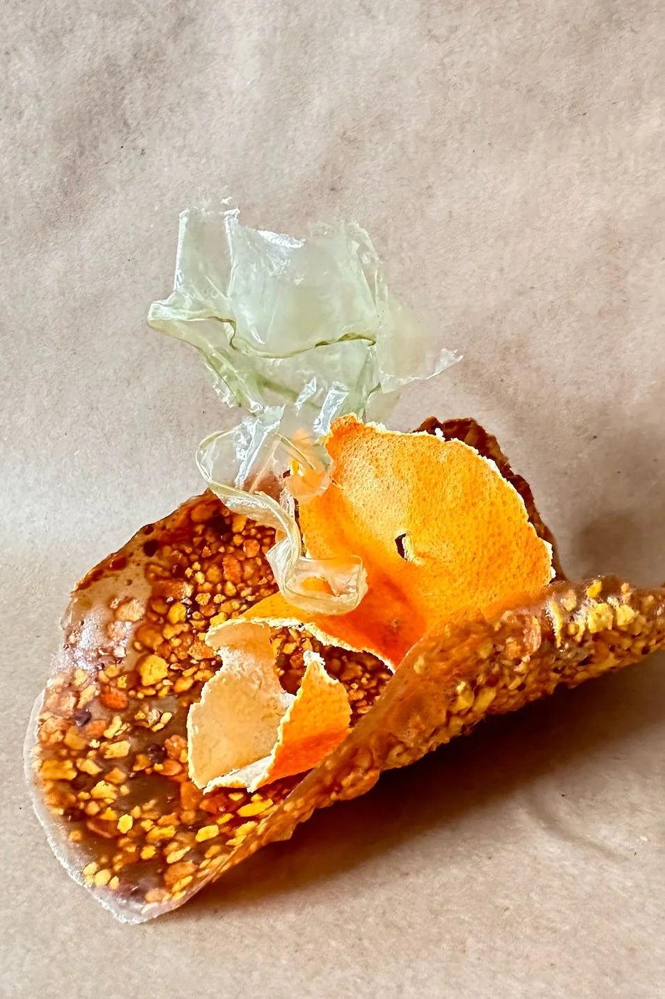 Orange peel bioplastic still life