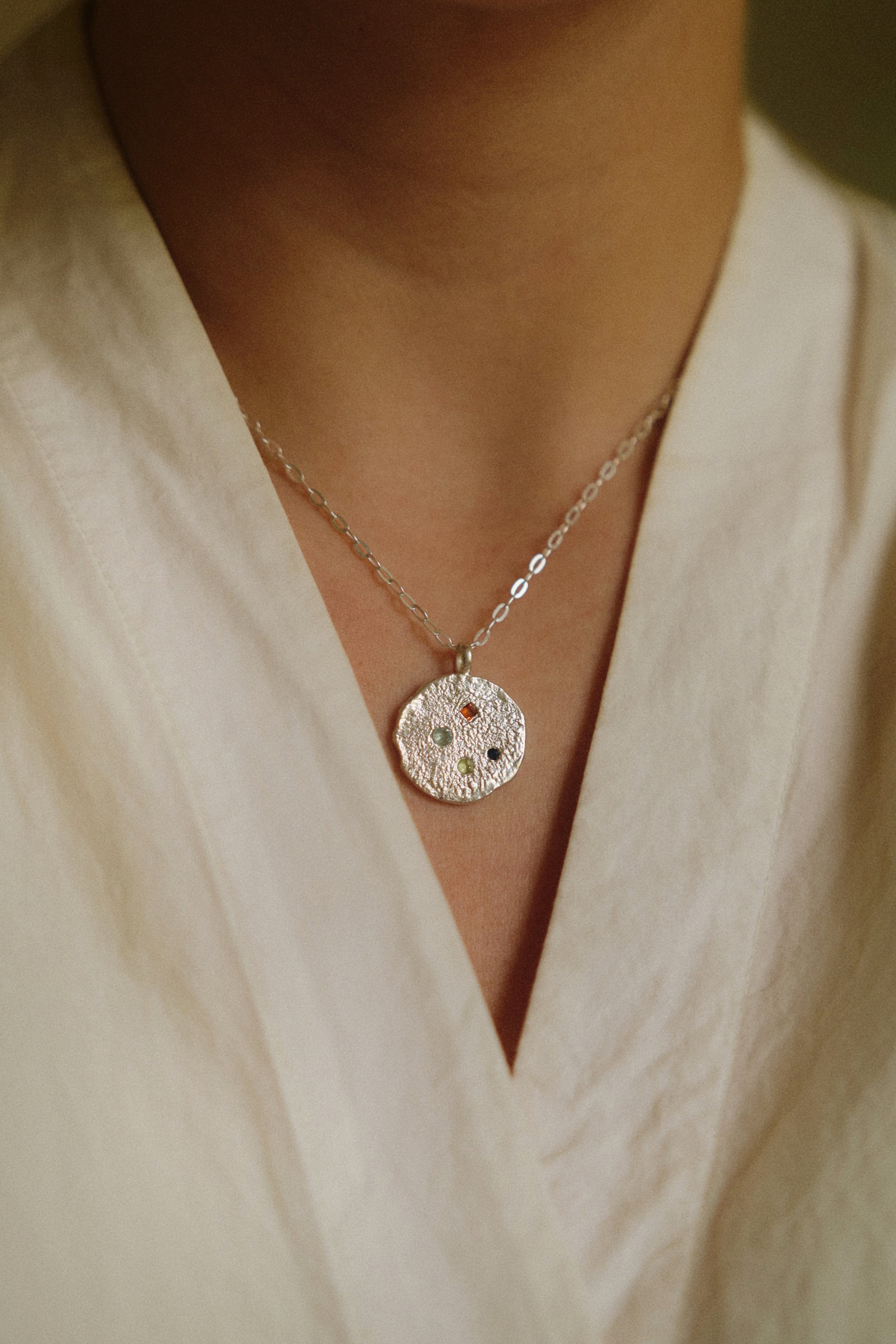 Symone Gemstone Round Necklace | Silver