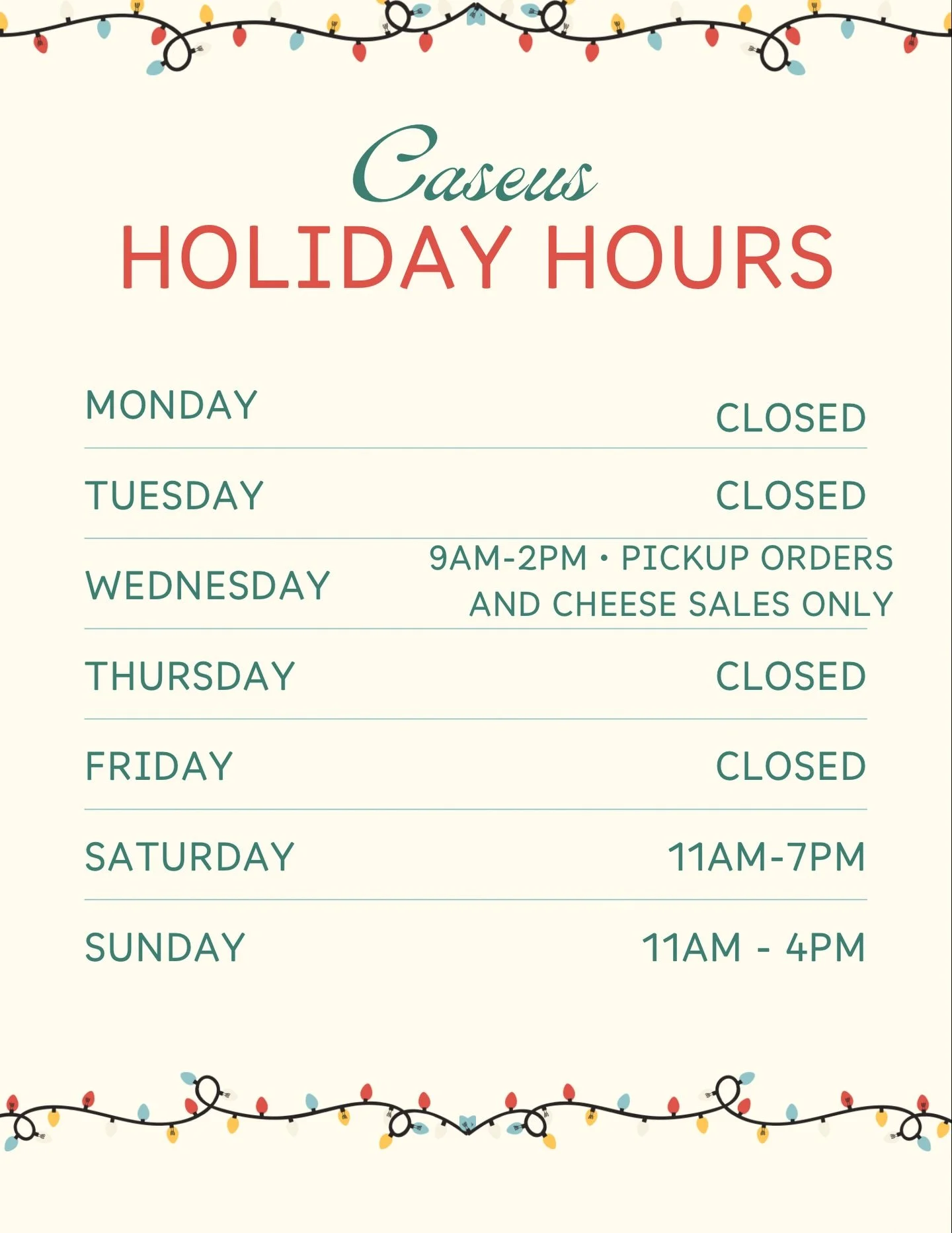 Heads up y&rsquo;all! Wednesday, Christmas Eve, we are OPEN 9AM to 2PM for all your charcuterie and cheese needs, but please note the grill will be off and we will not be making grilled cheeses that day! If you&rsquo;ve placed a grazing board order, 