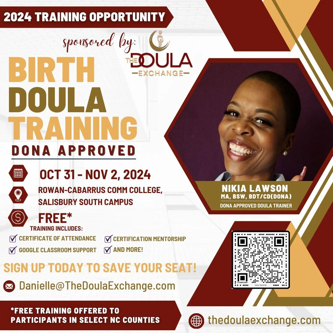 From our friends at The Natural Way Birthing Project:

If you know any individuals in North Carolina (primarily in the Charlotte area) interested in attending a FREE doula training at the end of the month, please review the attached flier. The dates 