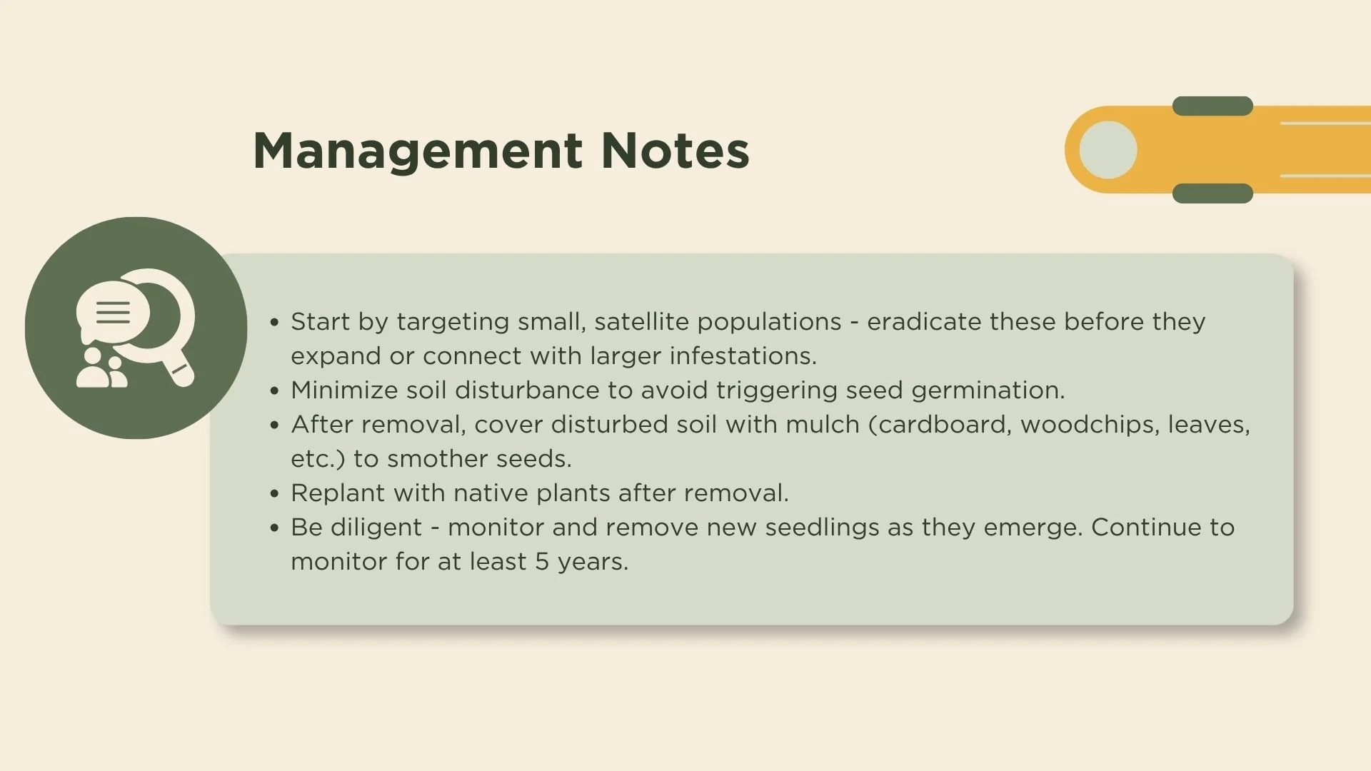 Text describing management notes