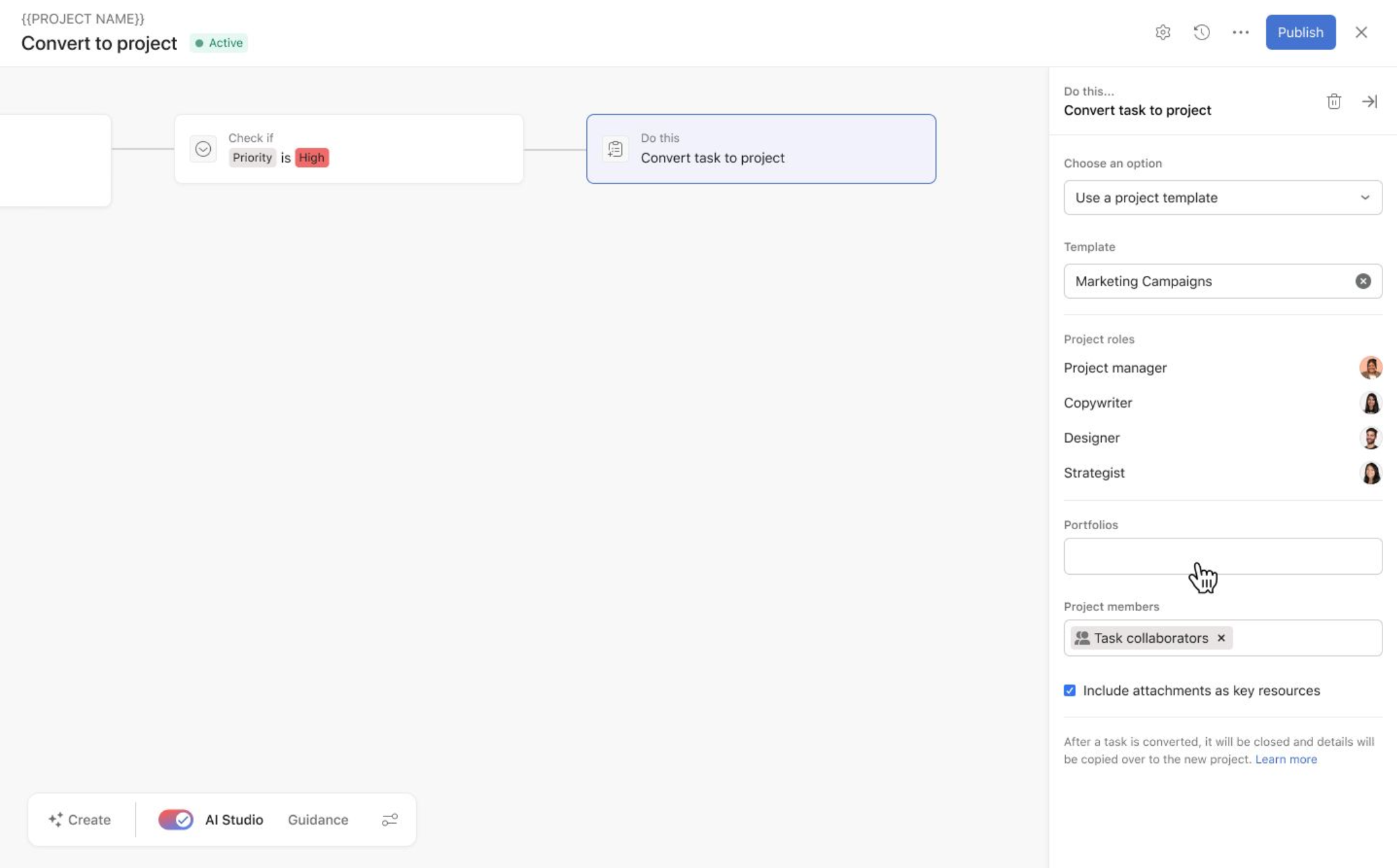 Asana AI Studio can now automatically assign roles