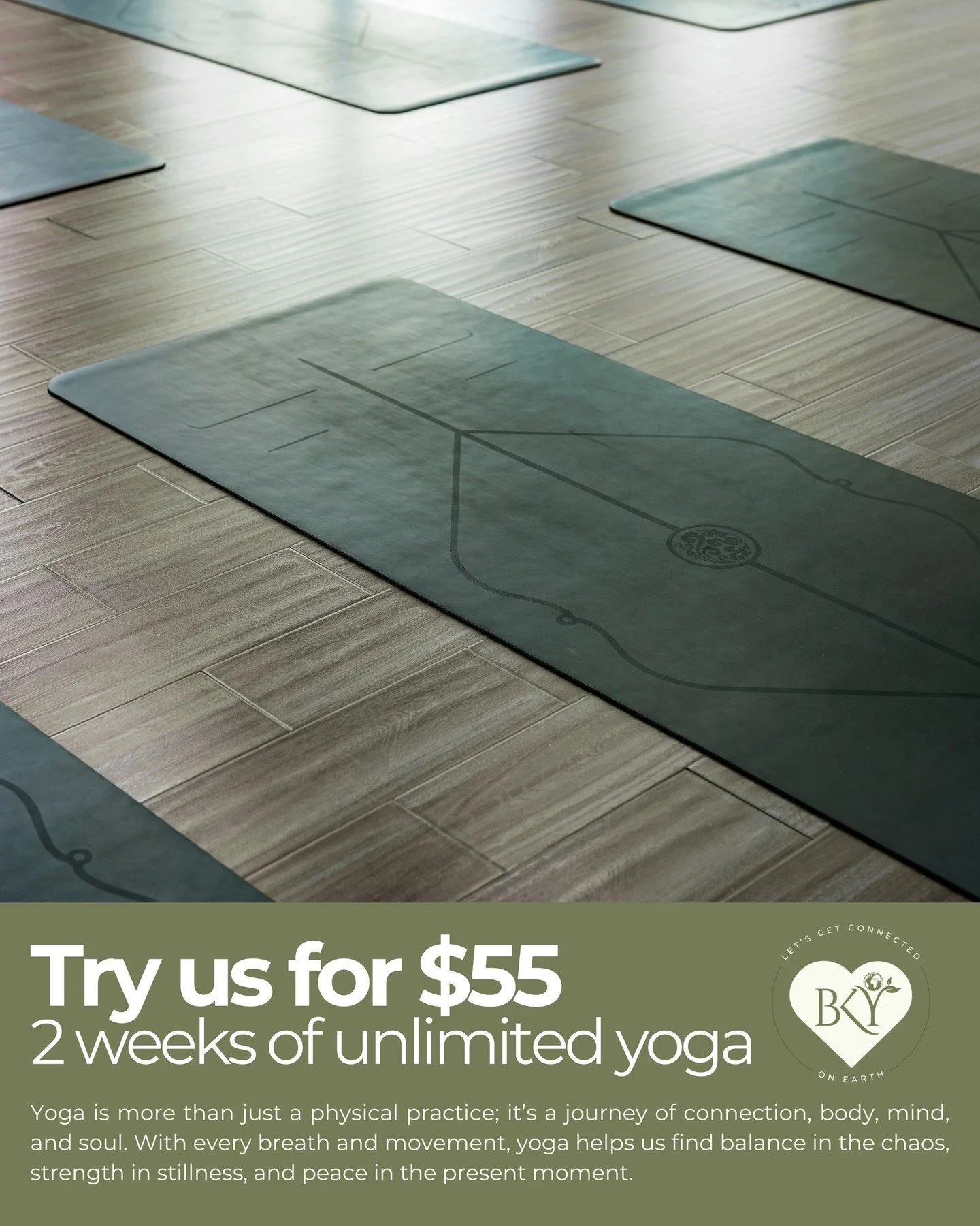 Your mat is waiting. Whether you&rsquo;re brand new to yoga or returning after time away, BK Yoga is a place for all bodies, all levels, and all intentions.

New to the studio? Try 2 weeks of unlimited yoga for only $55. Sign-up today and join us!

#