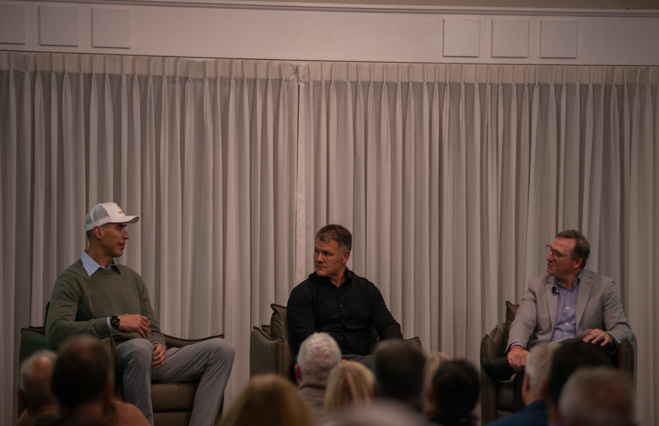 Tom E. Curran moderating a discussion between Zdeno Chara and Adam Vinatieri
