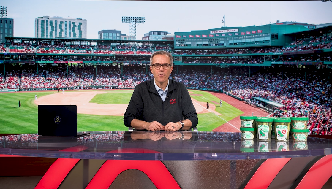 Tom Caron Grillos commerical in NESN studio
