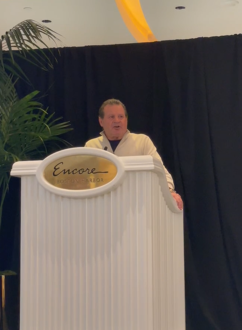 Mike Eruzione delivering a keynote speech