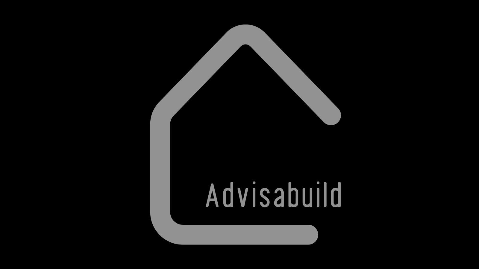 A black background with a gray outline of a house shape and the word Advisabuild in gray inside the house outline.