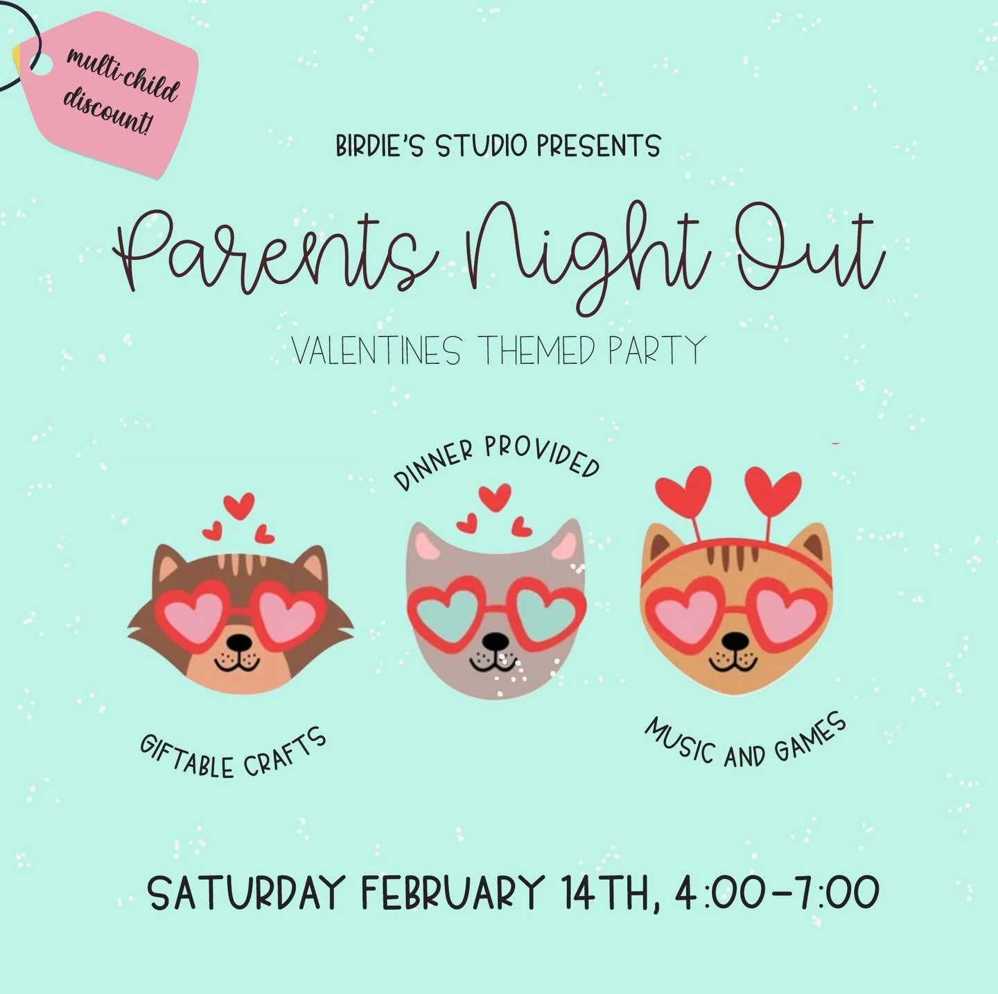 let us take care of childcare this Valentine&rsquo;s Day! Kids will enjoy an evening just for them with dinner, crafts, games, and themed fun! Register at www.birdiesKY.com, link in bio! 💌💕