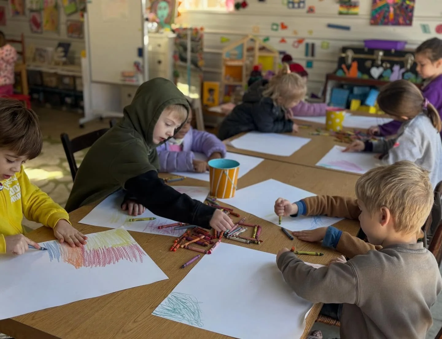 tried a new favorite method for larger paint projects! yesterday homeschool club colored in areas with crayons first then painted over each section. the precision🎉 the defined colors 🎉 the energy 🎉 adding that one to my tool box forever! hoping to