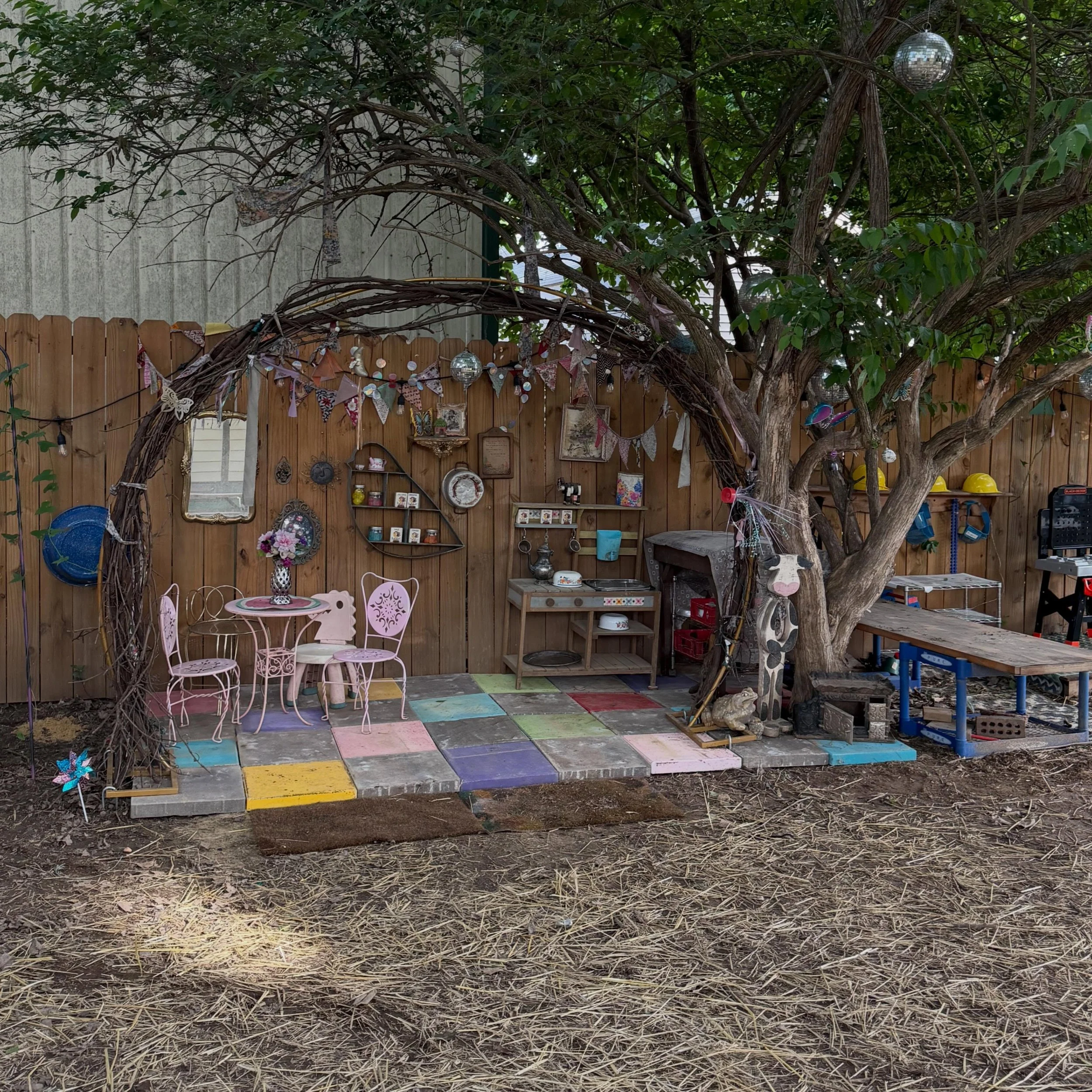 our lil mud kitchen got a bit of a remodel &amp; revamped loose parts for summer season ✨🧁 swipe for the before shot