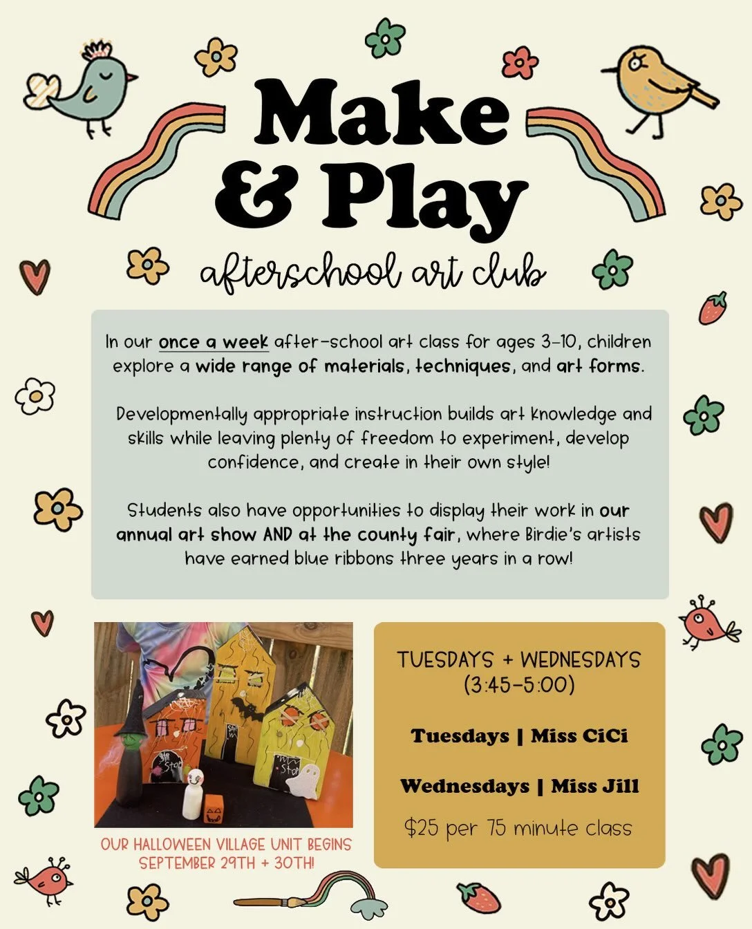 a few spots are open in our make &amp; play afterschool art club at Birdie&rsquo;s Studio (located in downtown etown) &amp; we&rsquo;d love for your child to join us! next unit is starting sept. 29!

sharing a few photos of what we&rsquo;ve made in t