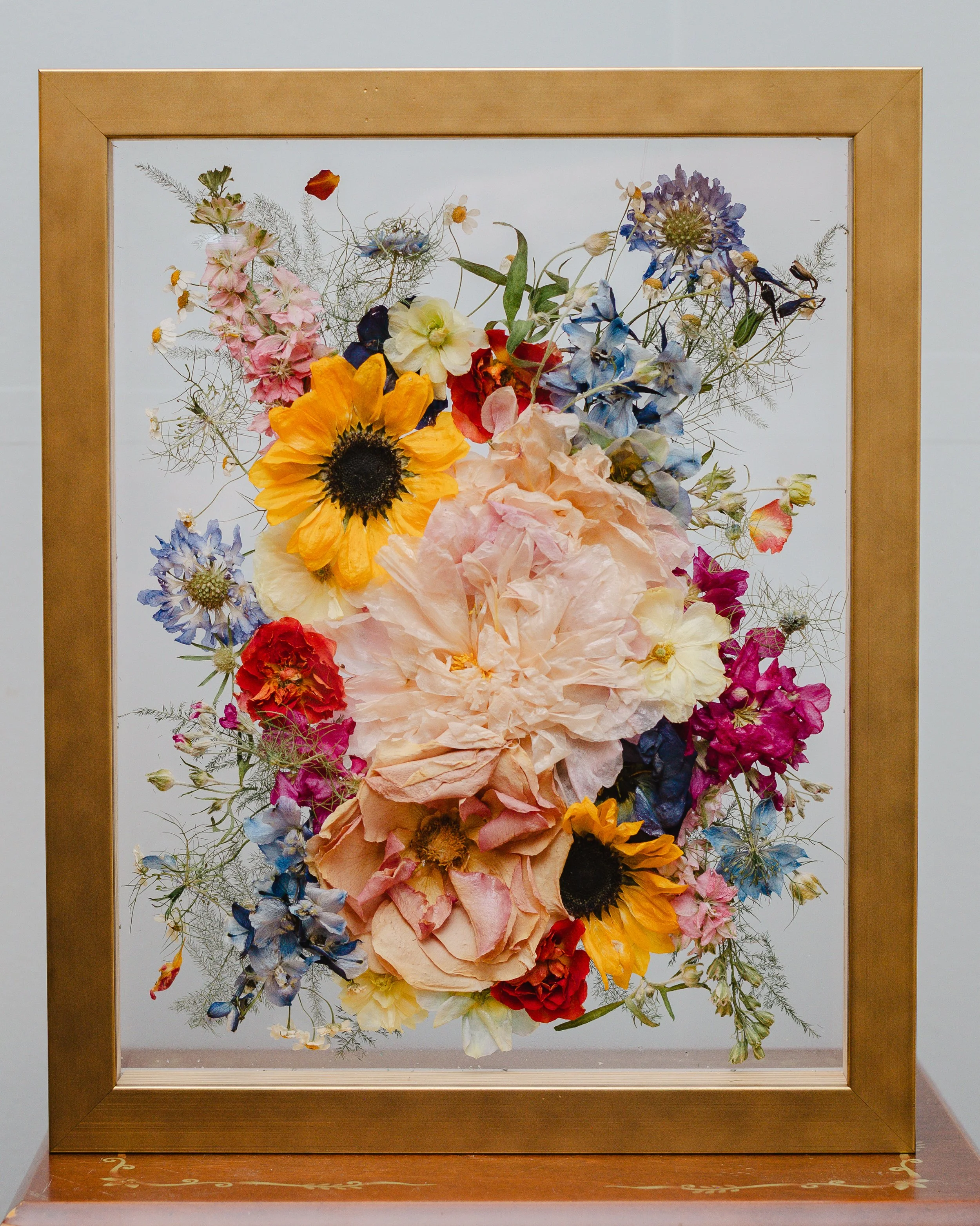 preserved wedding bouquet in floating shadow box