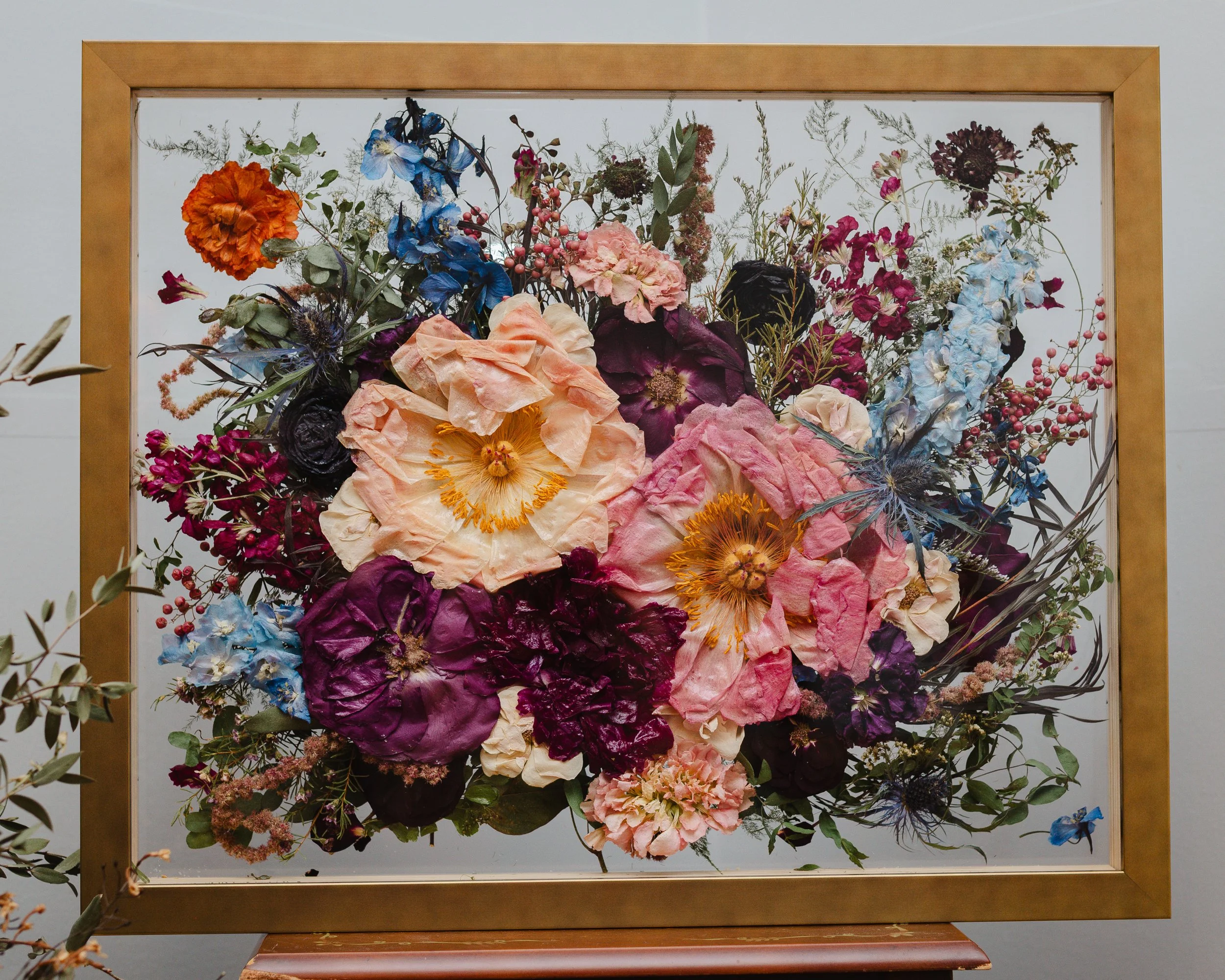 preserved wedding bouquet in floating shadow box