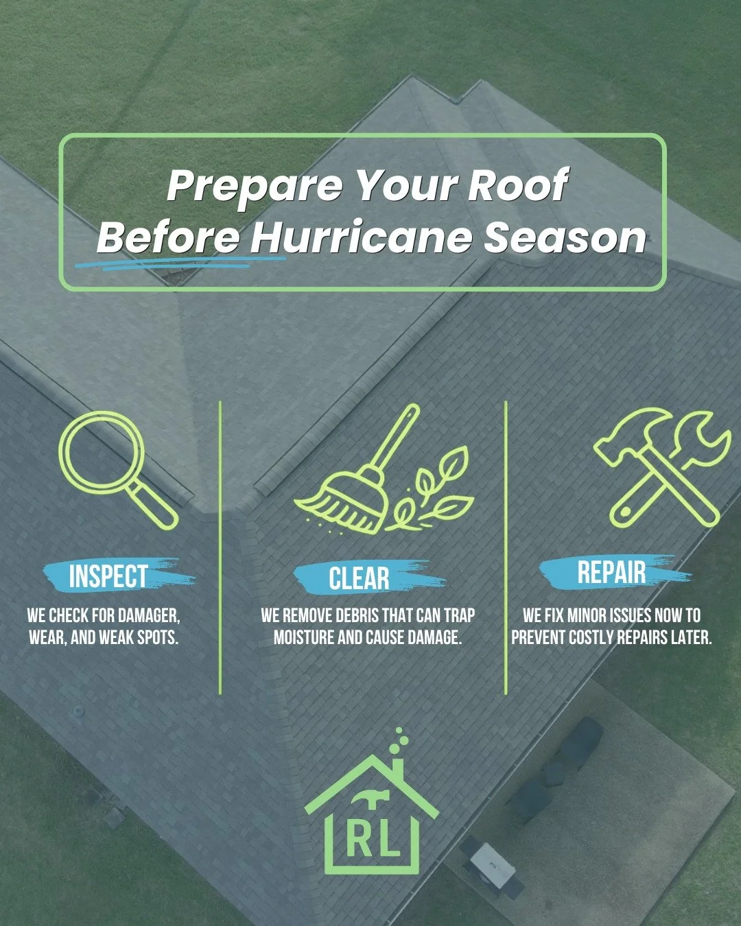 In Florida, we all know about hurricane season...👀

It officially starts June 1, and every year we see how quickly storms can cause damage, especially to roofs that already have small issues. 

Taking the time to
&rarr; inspect,
&rarr; clear debris
