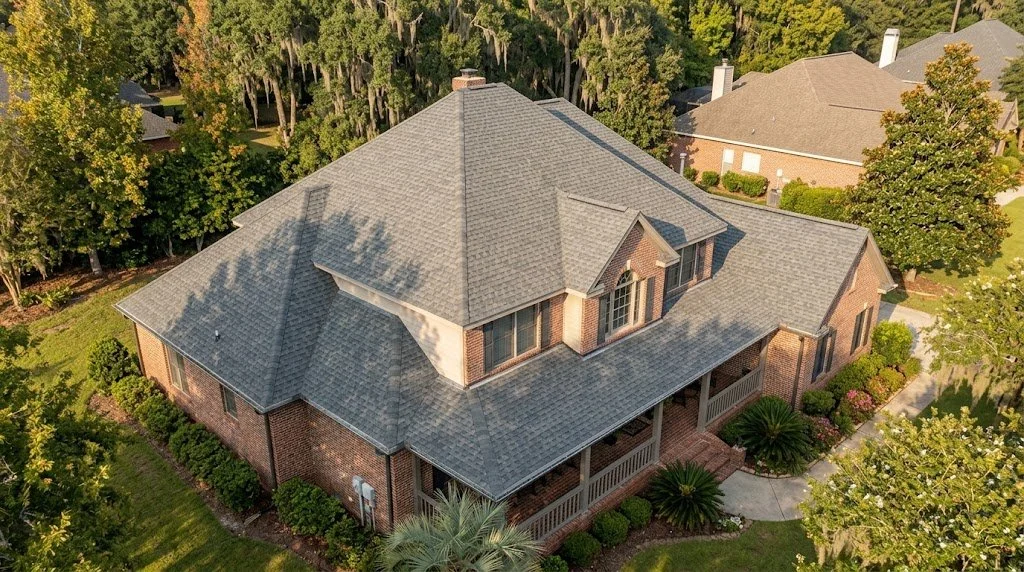 Mobile AL home with multiple roof slopes demonstrating actual roofing surface area