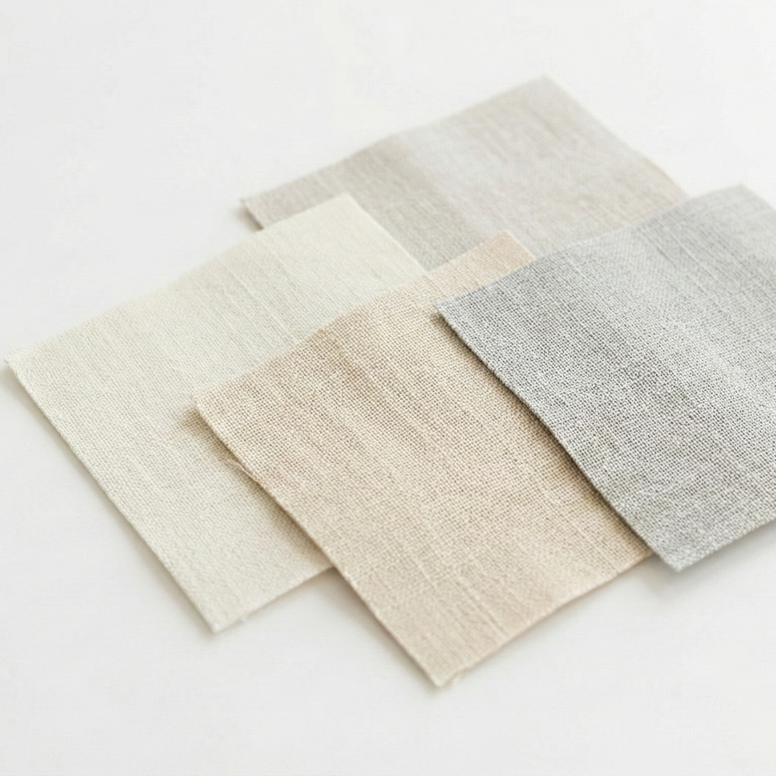 A minimalist arrangement of neutral-toned linen fabric swatches, representing the multi-platform website strategy and strategic oversight for a cohesive brand presence.