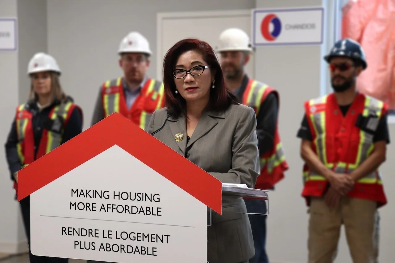 Josephine Pon is delivering a speech as Minister of Seniors and Housing on affordable housing