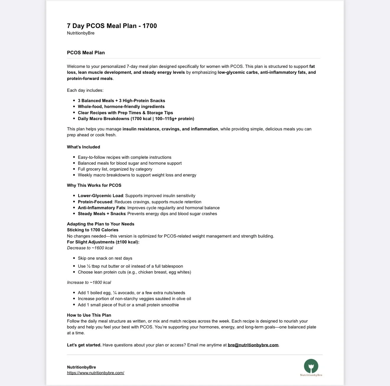 Free PCOS 1700 calorie diet plan PDF for healthy weight loss support