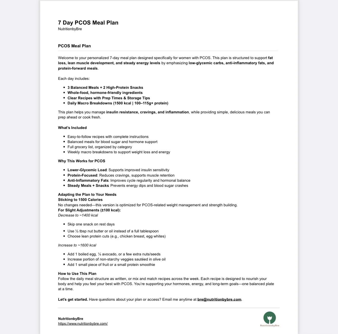 Free 1500 calorie PCOS diet plan PDF for weight loss and energy balance