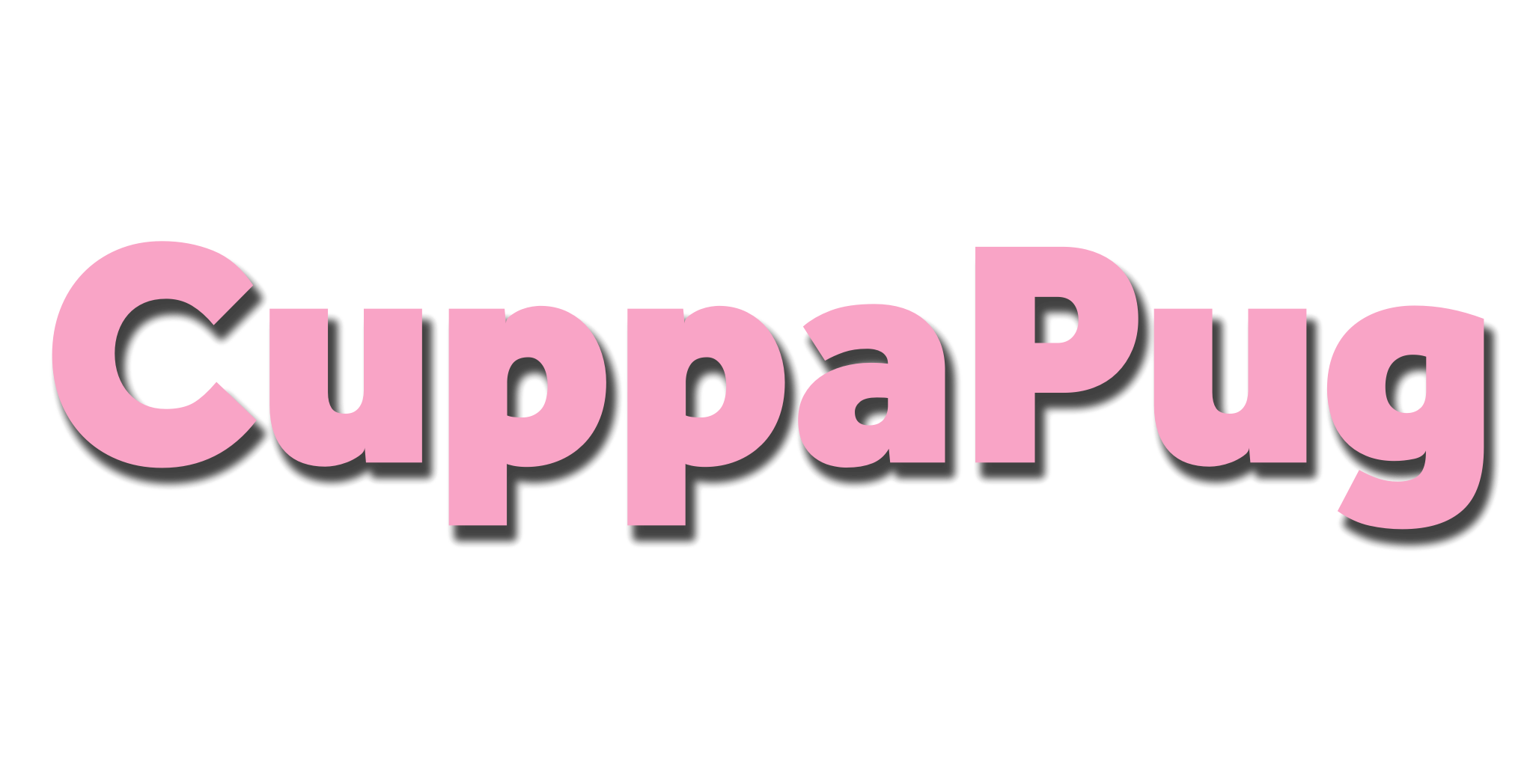 Stylized pink text reading 'CuppaPug' on a black background.