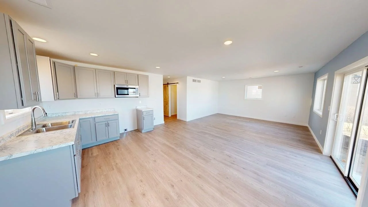 kitchen and dining room of lake home on Big Cormorant Lake