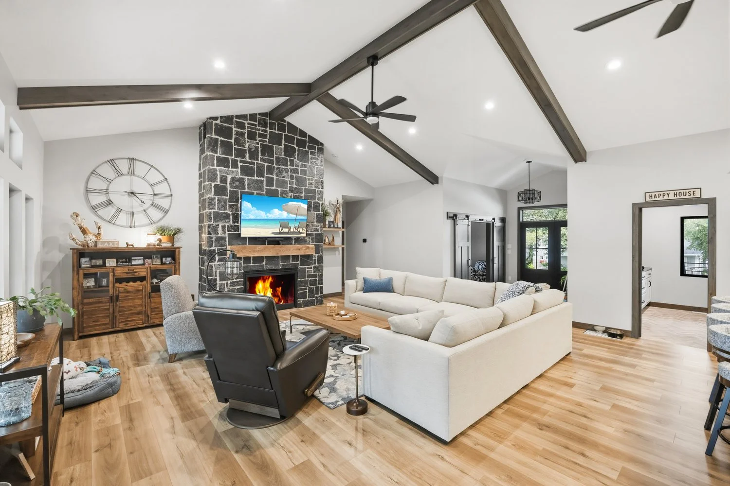 living room of lake home near Big Detroit Lake