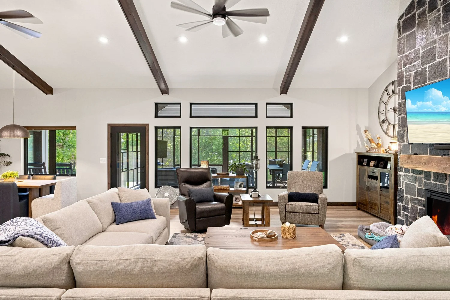living room of lake home near Big Detroit Lake