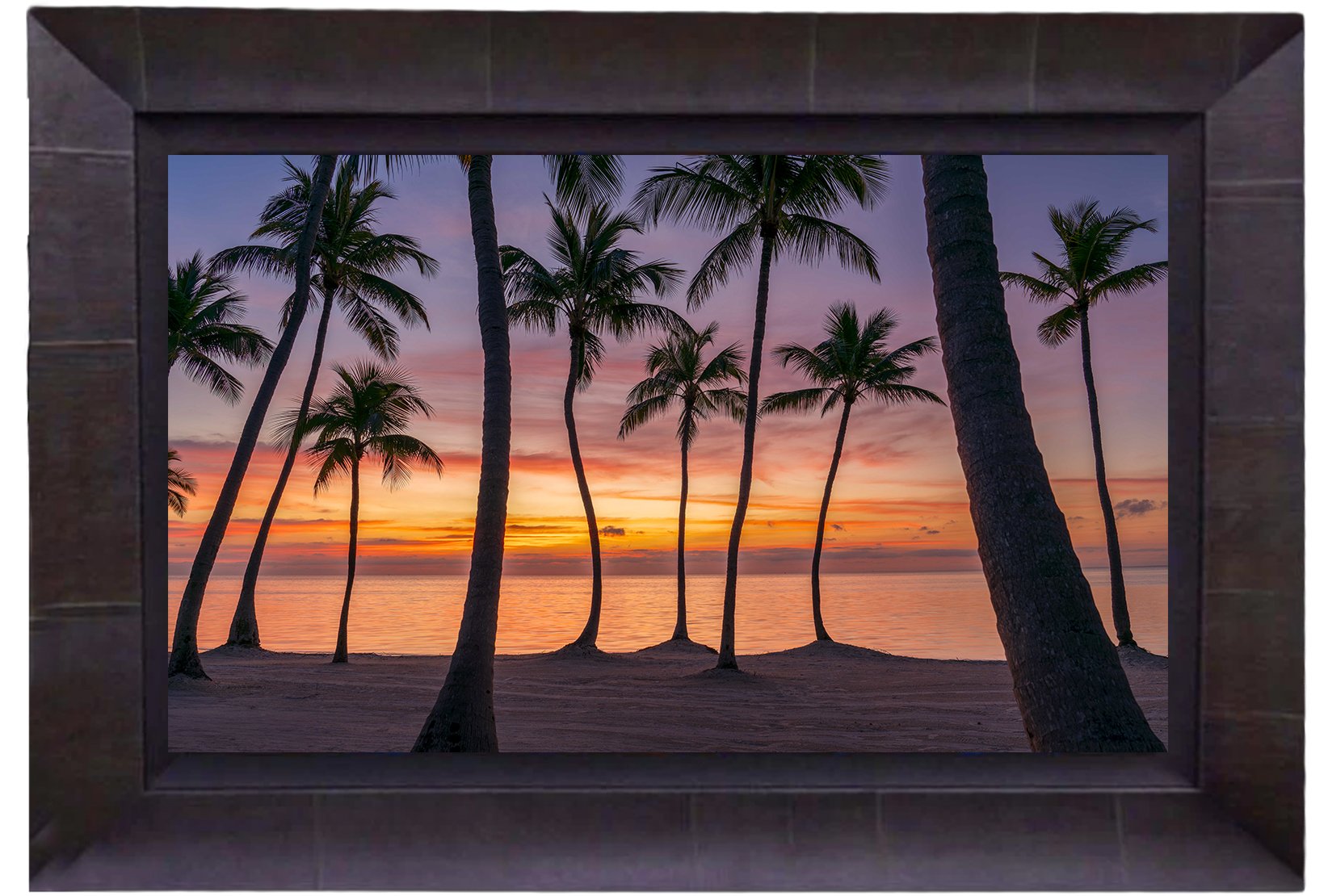 Sunrise Palms - Palm trees silhouetted against a colorful tropical 
