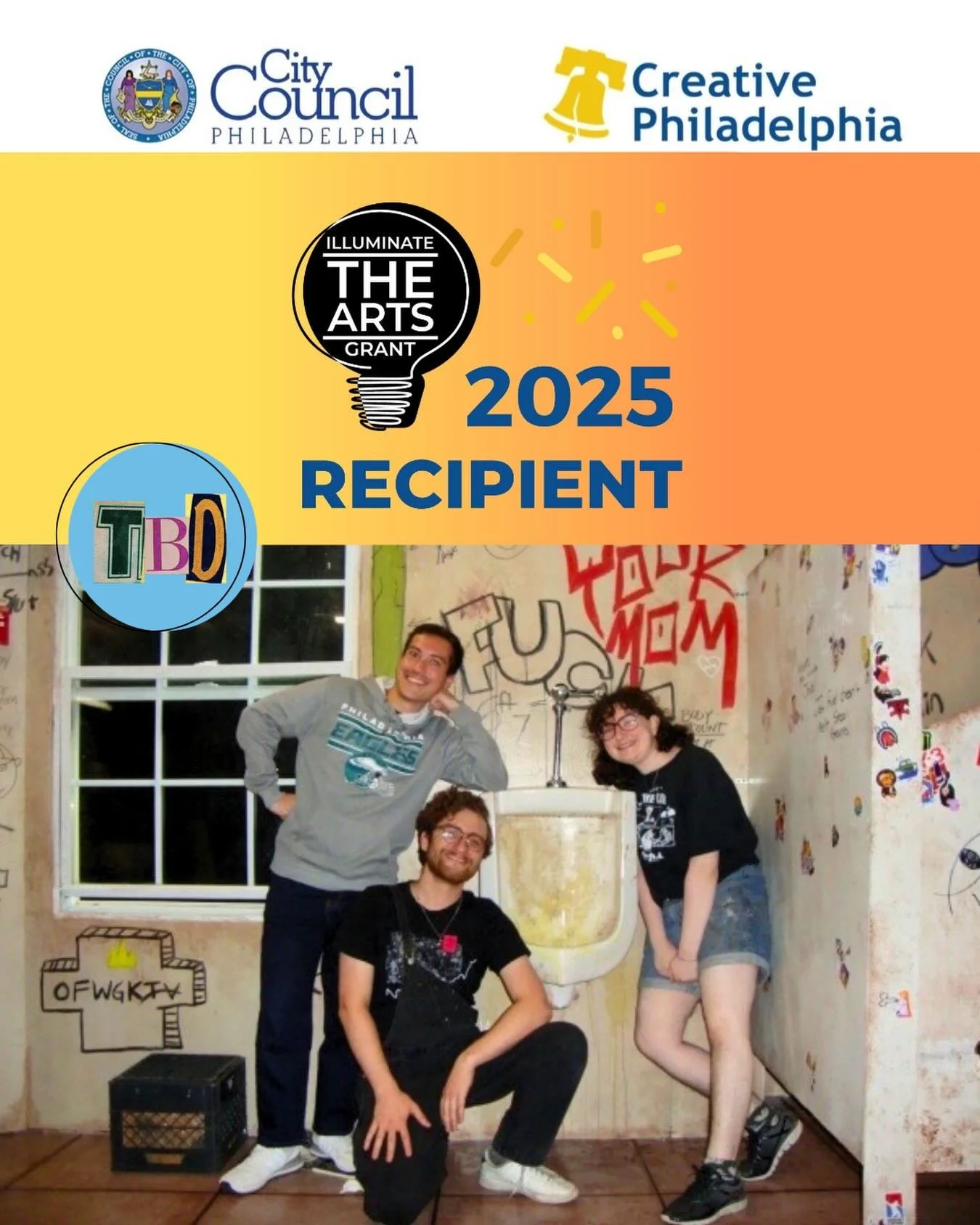 Happy New Year!🥂

Please join us in congratulating the TBD team as recipients of the 2025 Illuminate the Arts Grant! 🎭⭐️

🛠️Production Manager -&nbsp;Lindsey Silver
🎭Co-Founder/ Producer -&nbsp;Monti Cerabino
🎭Co-Founder/ Producer -&nbsp;Andrew 