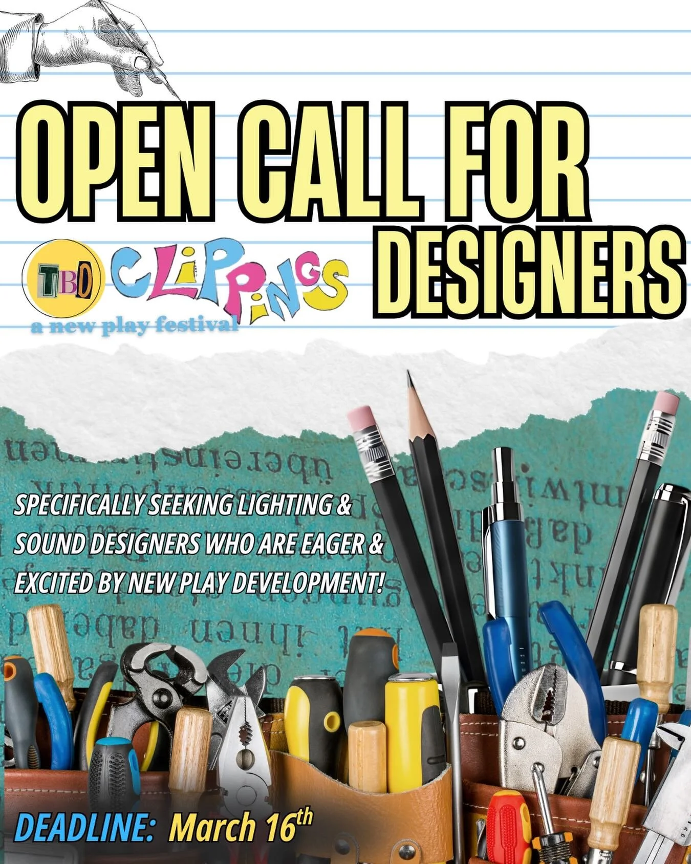 🔊CALLING ALL PHILLY LIGHTING &amp; SOUND DESIGNERS!💡

TBD is looking for YOU 🫵 to join the CLIPPINGS '26 team 🎭

Want to be a part of a super cool new play reading festival and work with a ✨fantastic✨ team of collaborators and artists? We want th